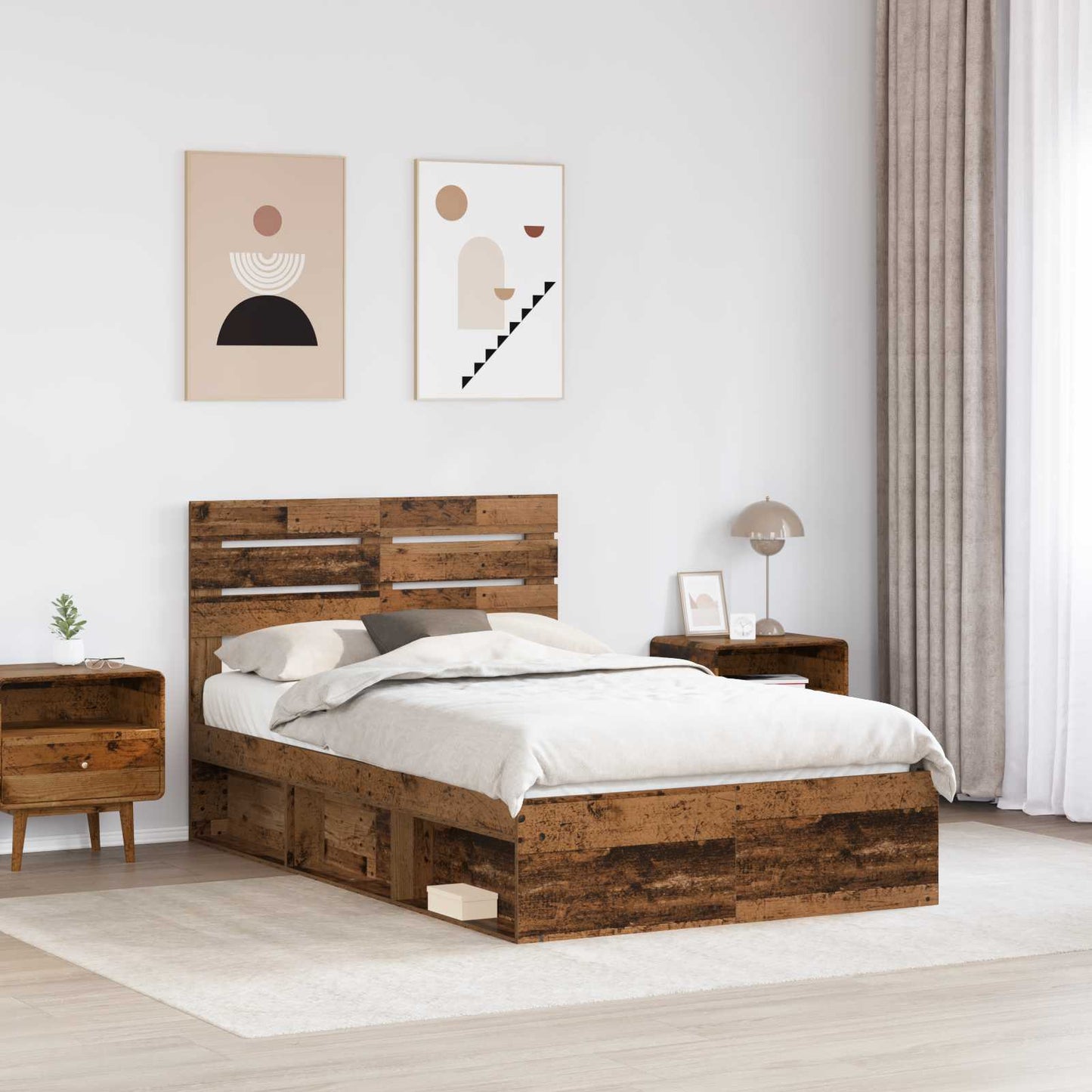 Ágykeret fejtámlával Öreg fa 120 x 190 cm Tömör fenyőfa