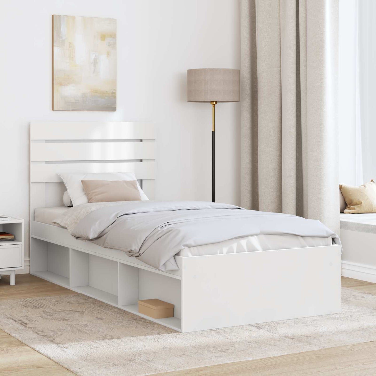 Ágykeret fejtámlával Fehér 90 x 190 cm Tömör fenyőfa