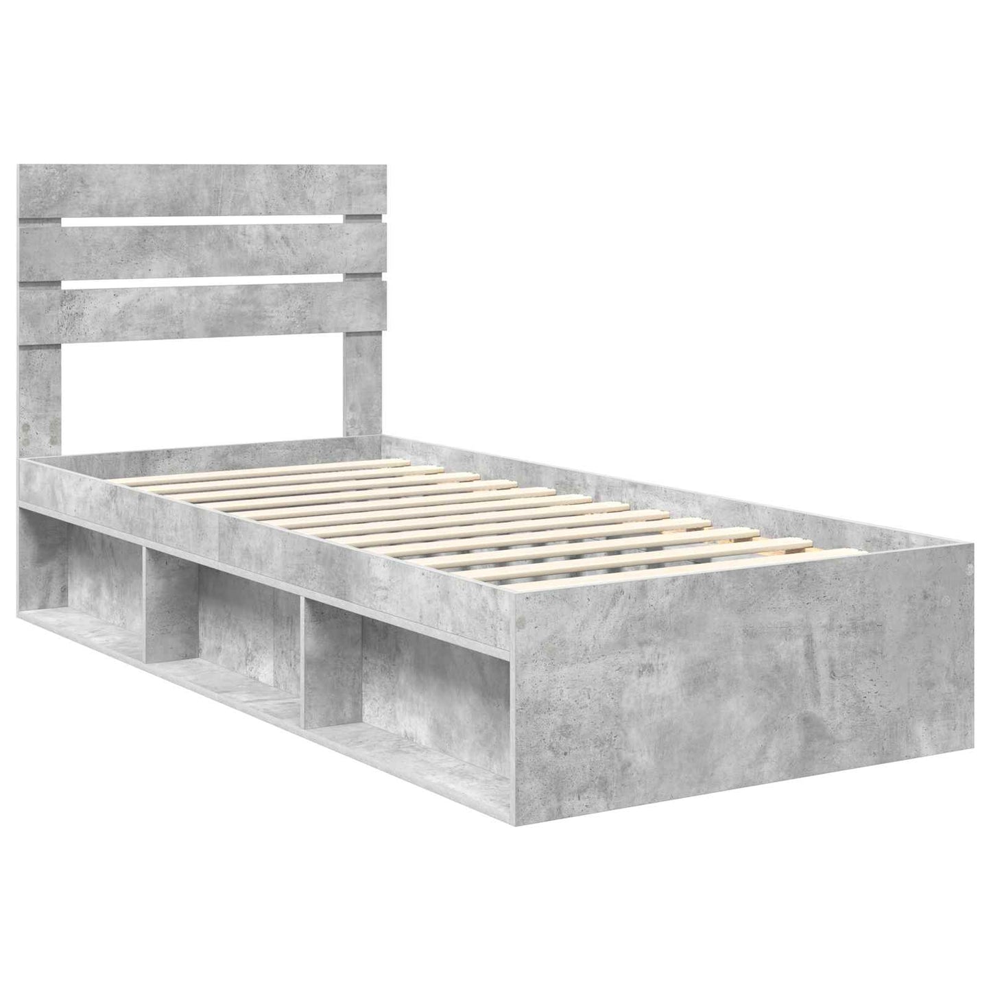 Ágykeret fejtámlával Beton Szürke 90 x 190 cm Tömör fenyőfa