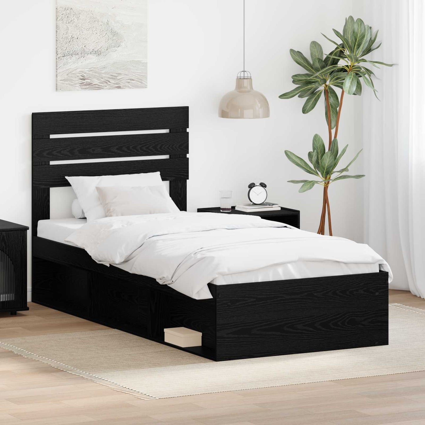 Ágykeret fejtámlával Fekete 75 x 190 cm Tömör fenyőfa