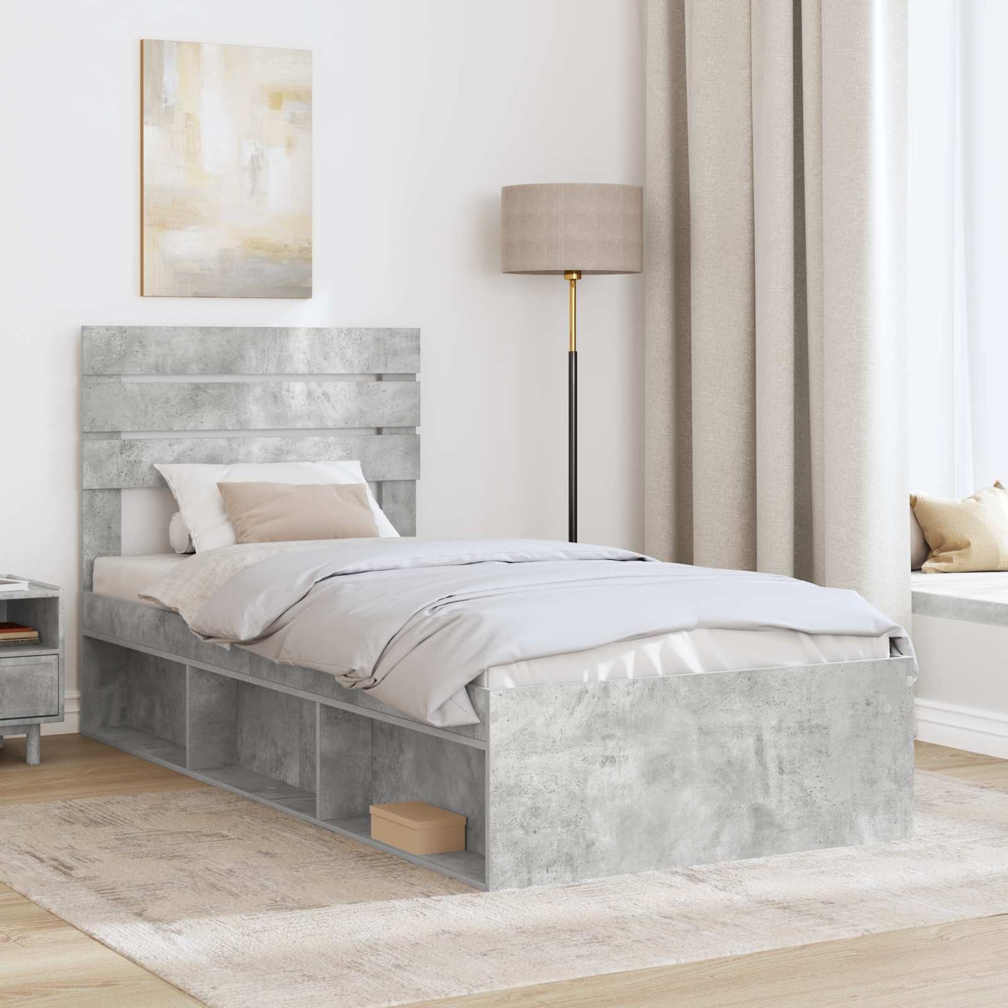 Ágykeret fejtámlával Beton Szürke 75 x 190 cm Tömör fenyőfa
