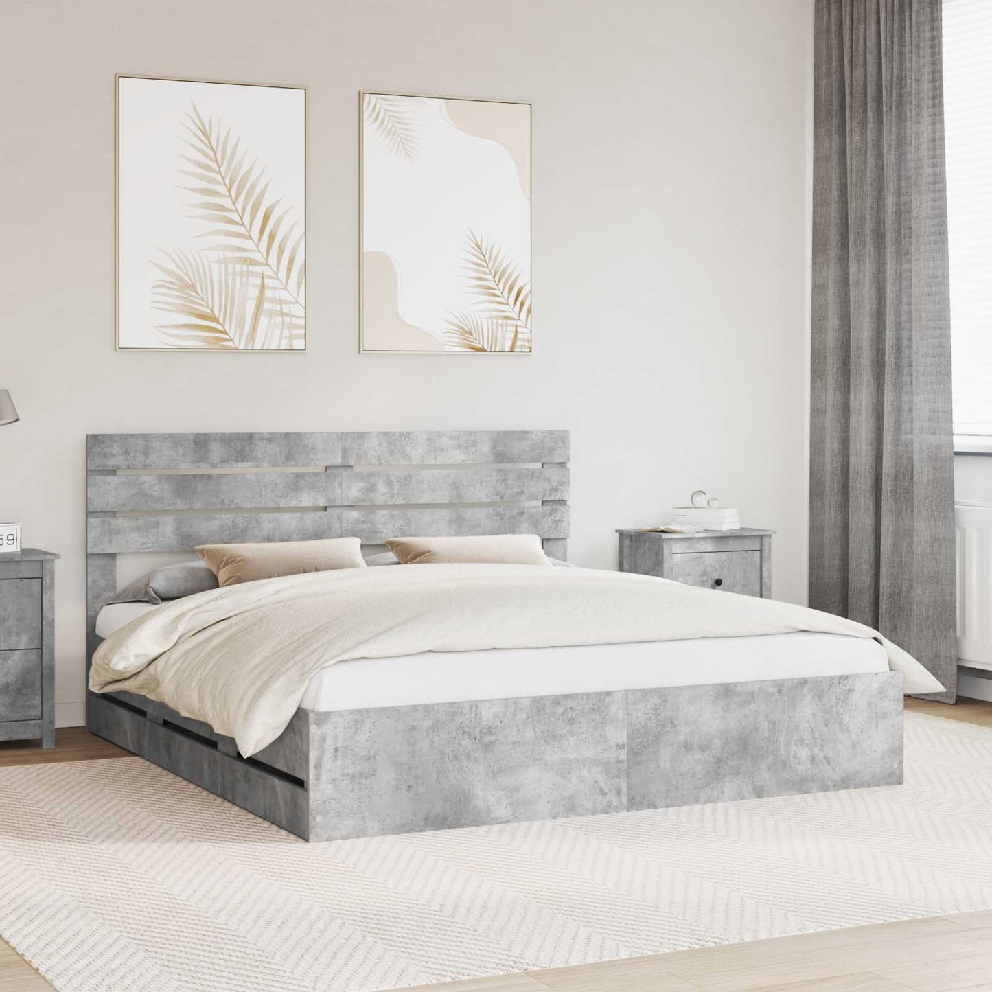 Ágykeret fiókkal tárolóval Beton Szürke 200 x 200 cm Mérnöki Fa