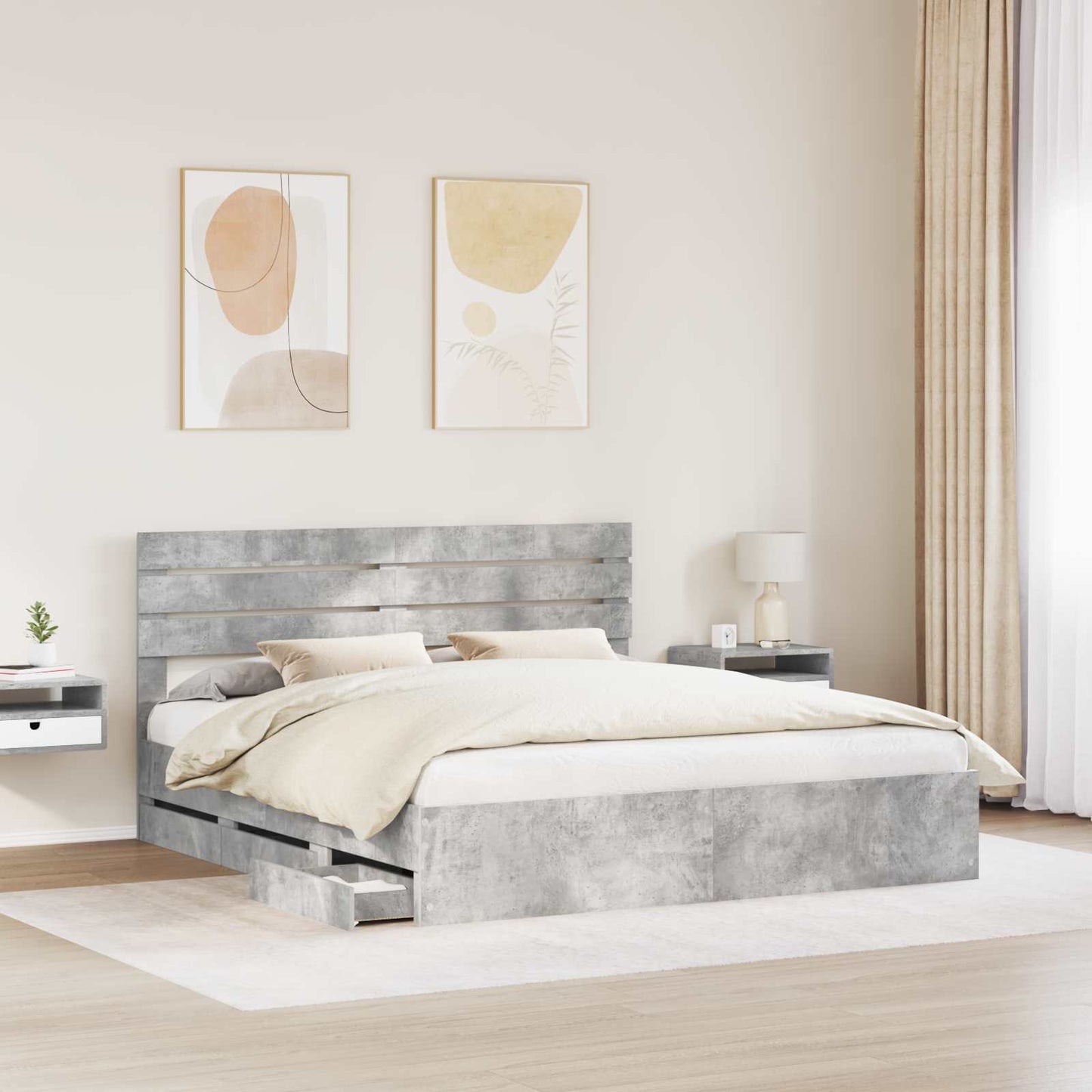 Ágykeret fiókkal tárolóval Beton Szürke 200 x 200 cm Mérnöki Fa
