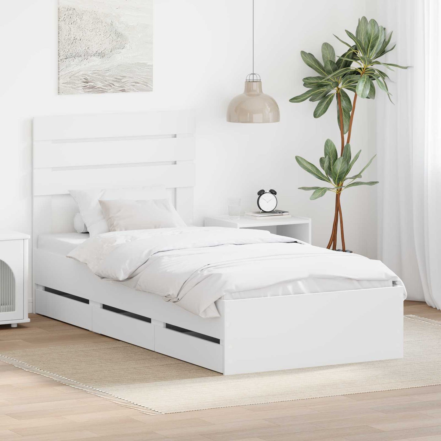Ágykeret fiókkal fejtámlával Fehér 100 x 200 cm Mérnöki Fa