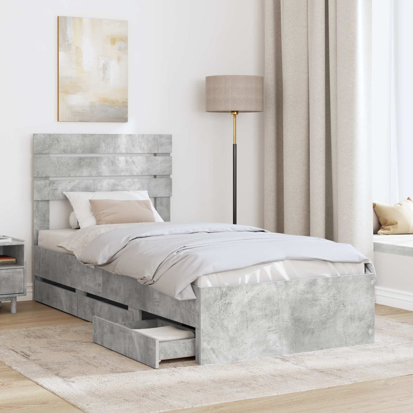 Ágykeret fiókkal tárolóval Beton Szürke 90 x 200 cm Mérnöki Fa