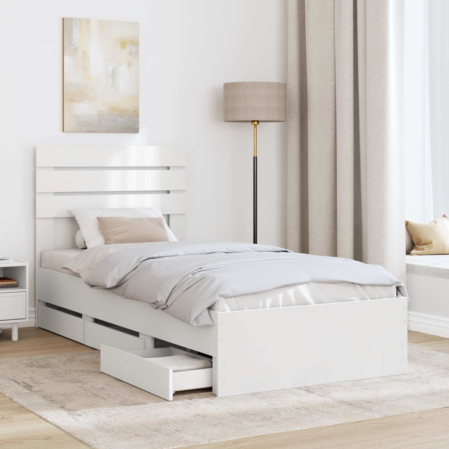 Ágykeret fiókkal fejtámlával Fehér 90 x 190 cm Mérnöki Fa