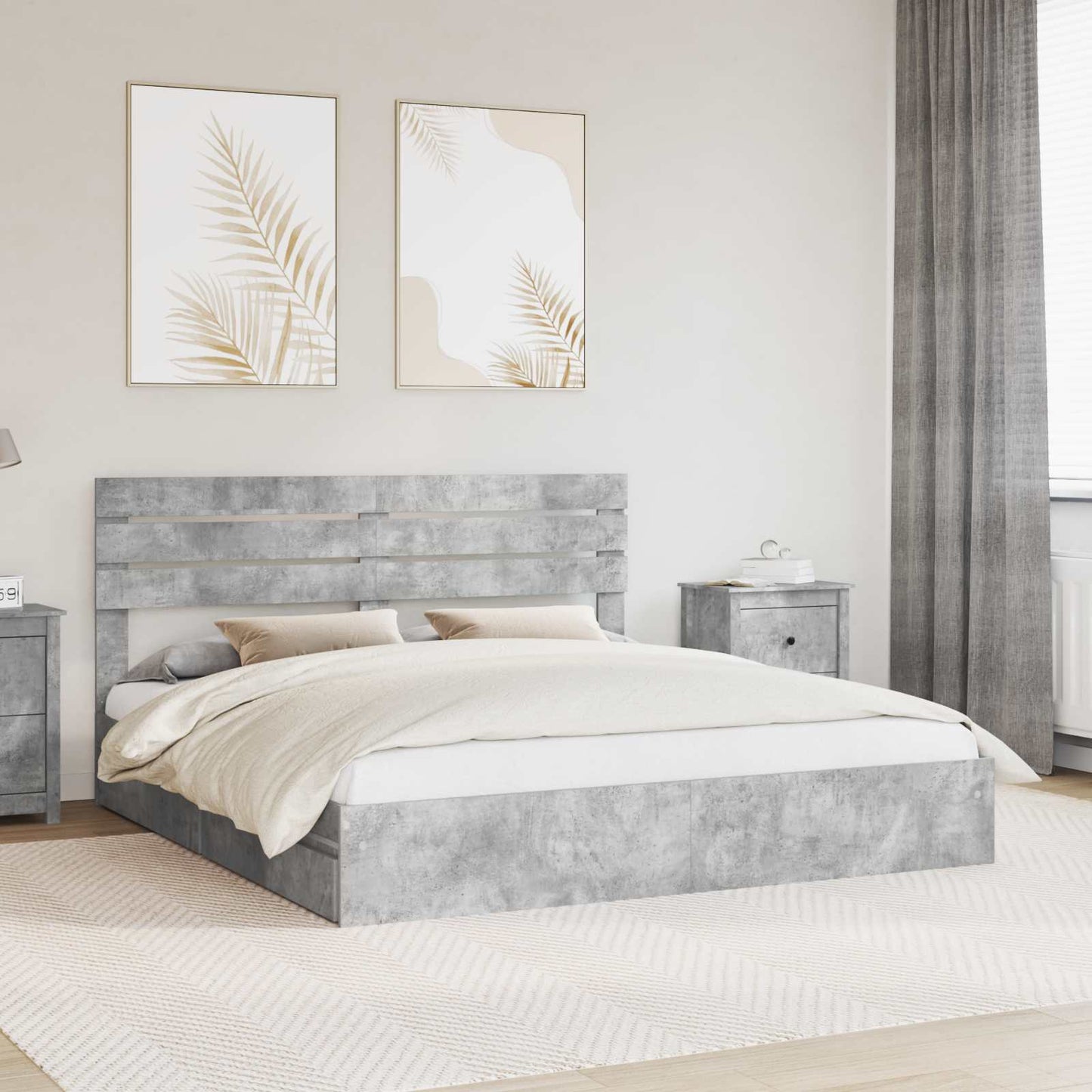 Tárolós Ágy fiókkal Beton Szürke 200 x 200 cm Szerelt Fa