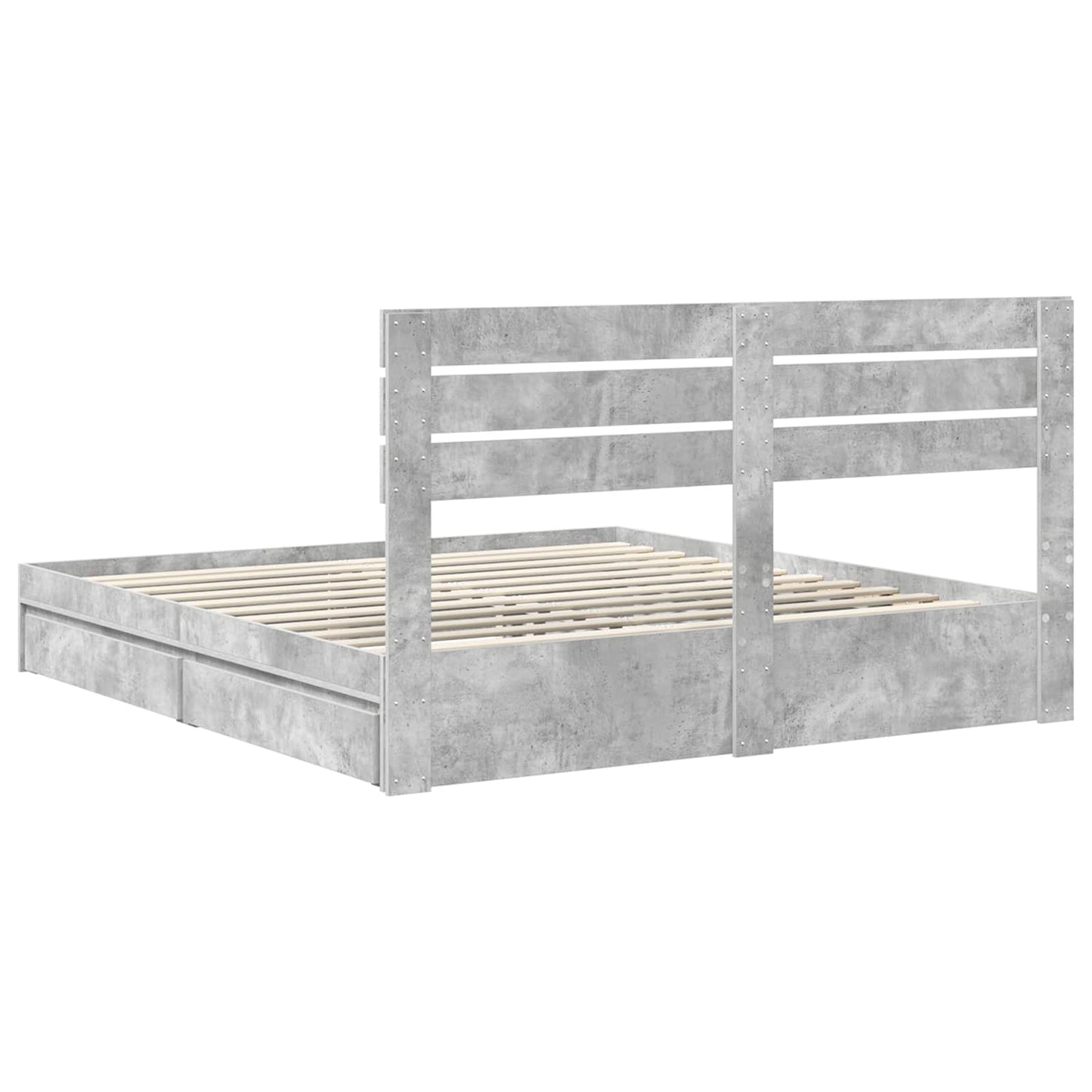 Tárolós Ágy fiókkal Beton Szürke 200 x 200 cm Szerelt Fa