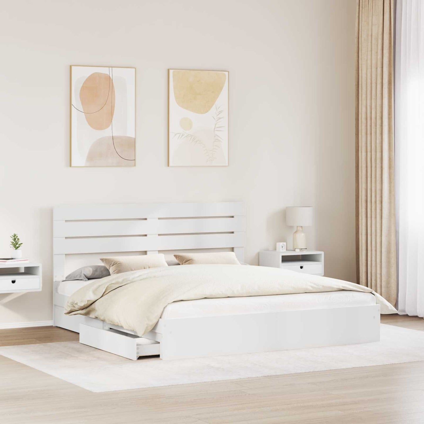 Tárolós Ágy fejtámlával fiókkal Fehér 180 x 200 cm Faanyag