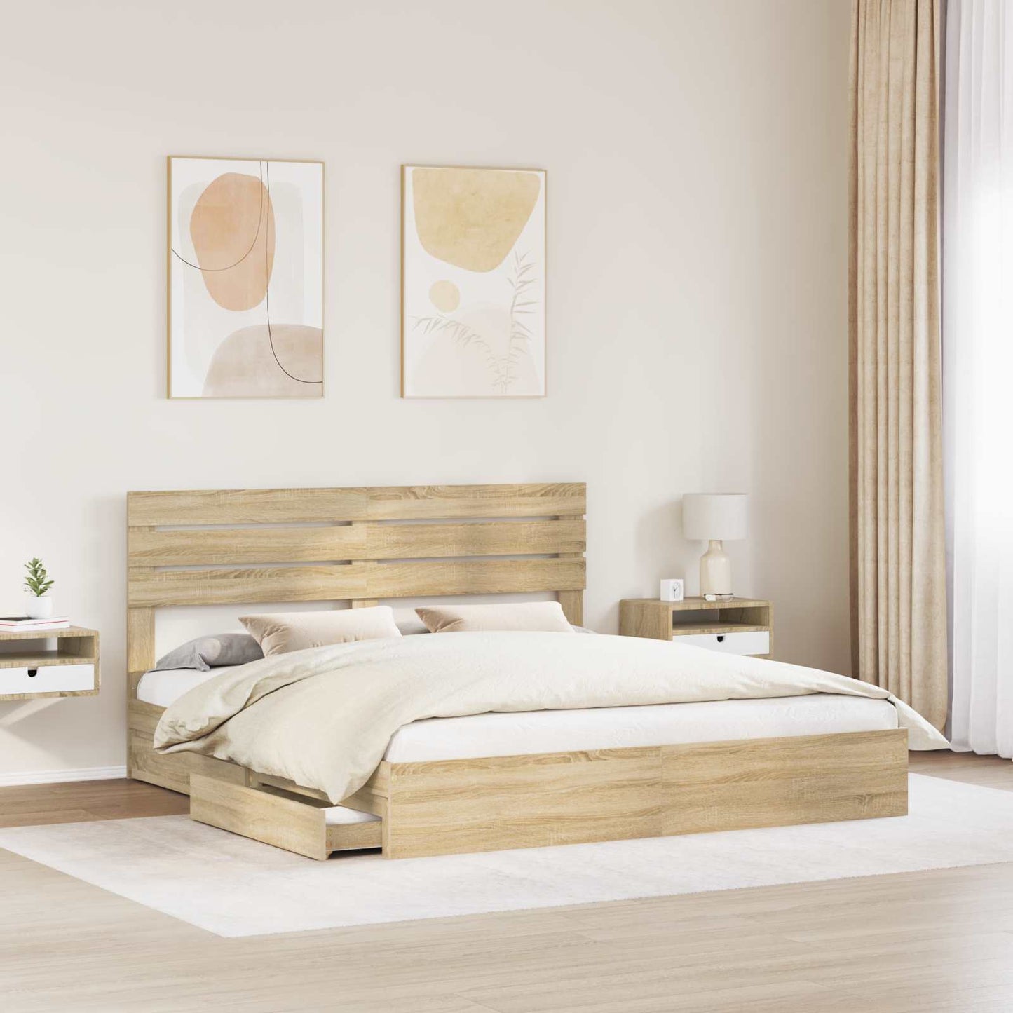 Tárolós Ágy fiókkal Sonoma tölgy 180 x 200 cm Szerelt Fa