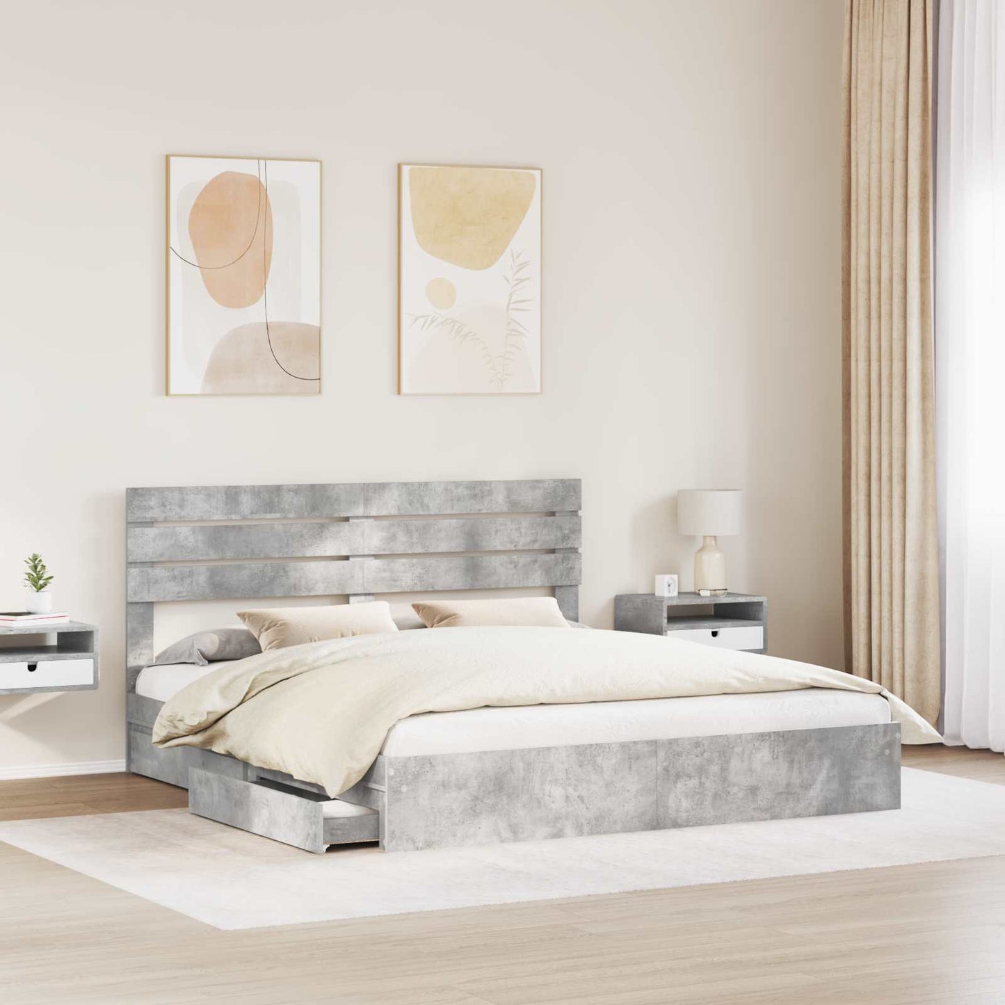 Tárolós Ágy fiókkal Beton Szürke 180 x 200 cm Szerelt Fa