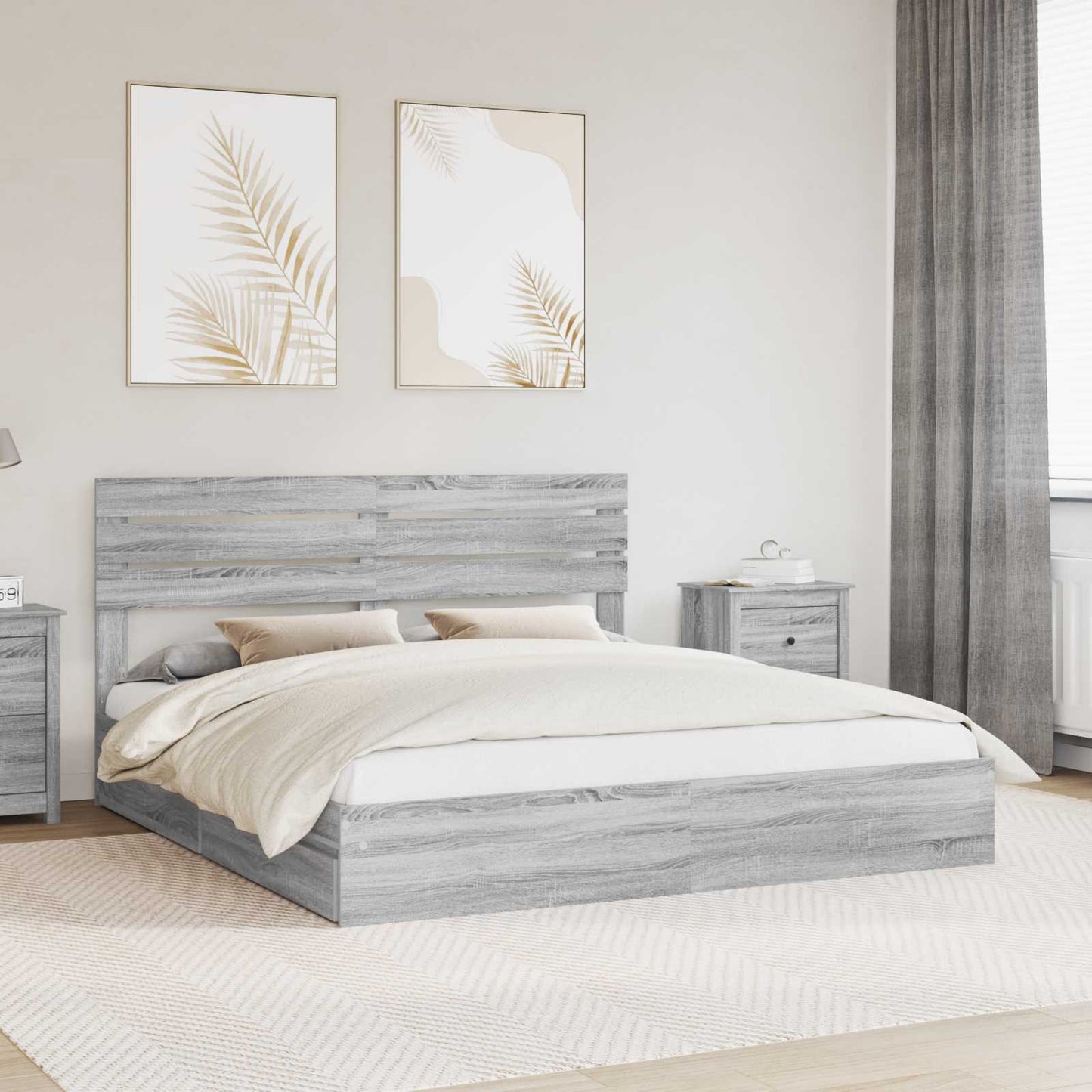 Tárolós Ágy fiókkal Szürke Sonoma 180 x 200 cm Szerelt Fa
