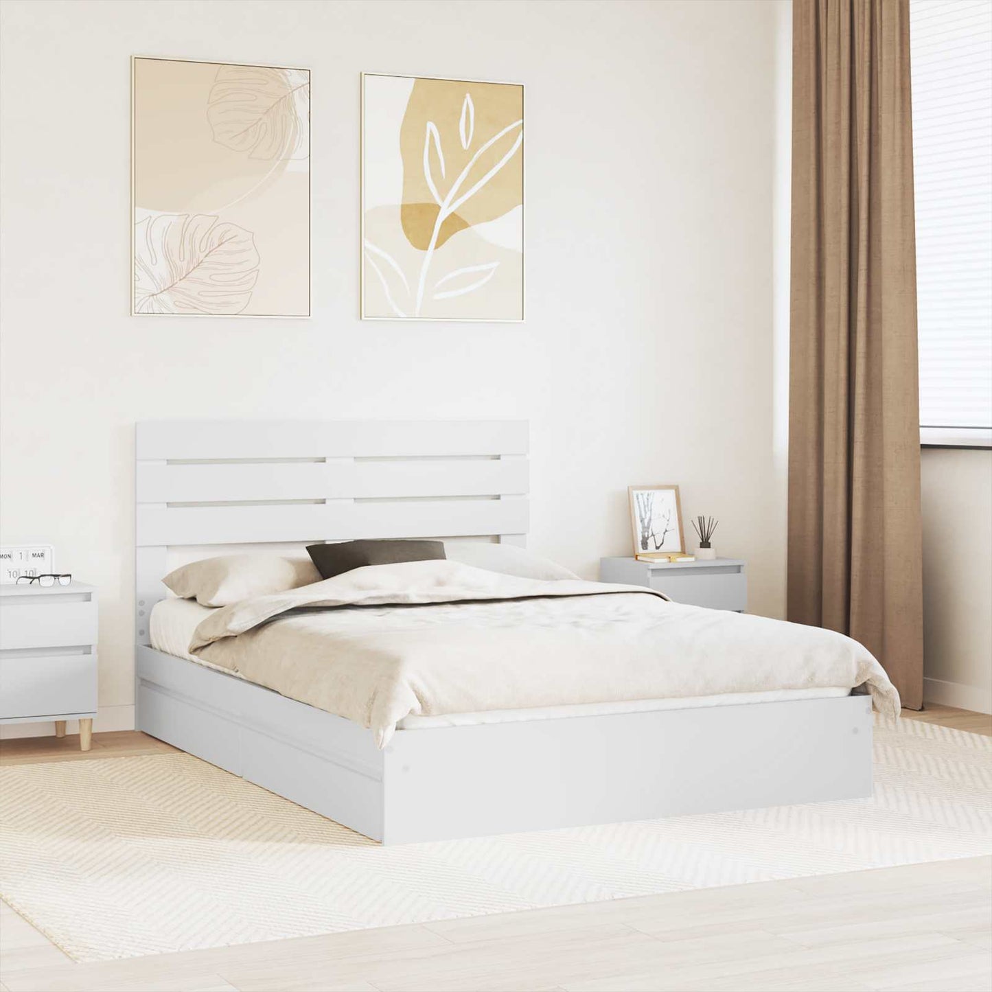 Tárolós Ágy fiókkal fejtámlával Fehér 160 x 200 cm Szerelt Fa