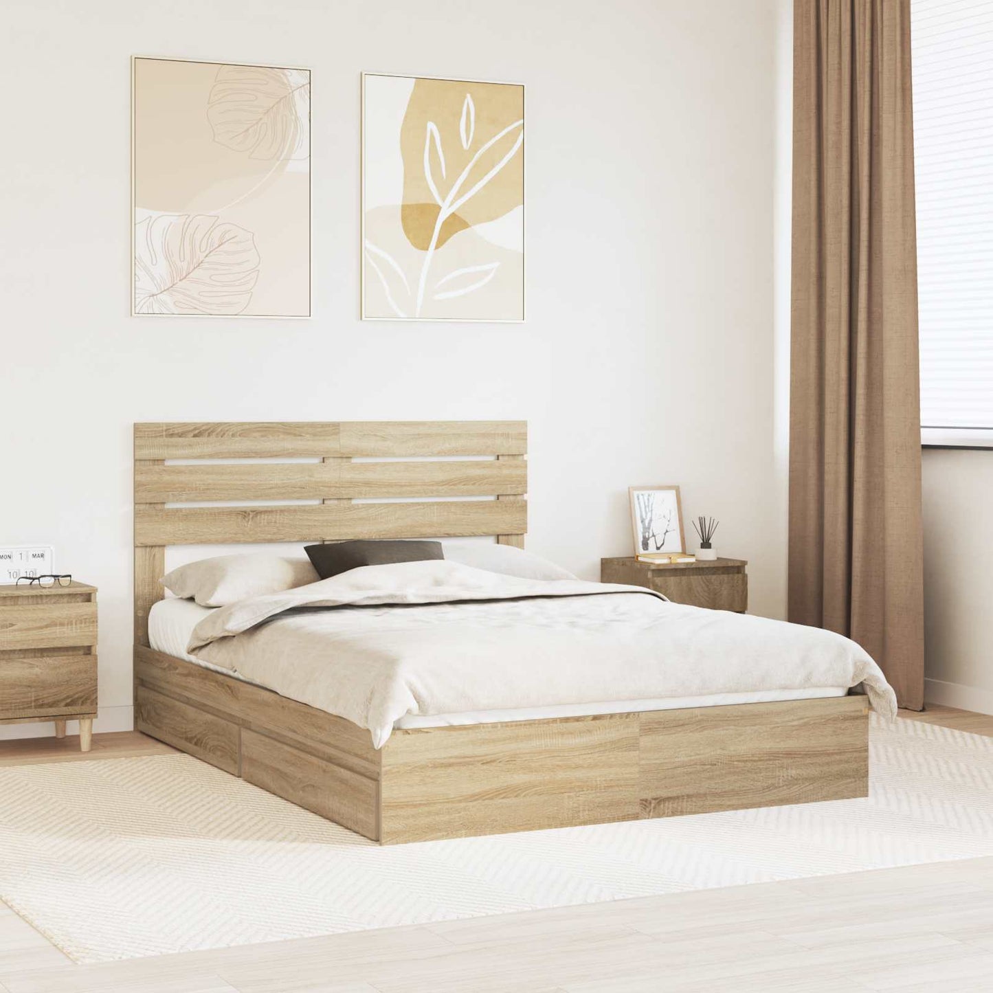 Tárolós Ágy fiókkal Sonoma tölgy 160 x 200 cm Szerelt Fa
