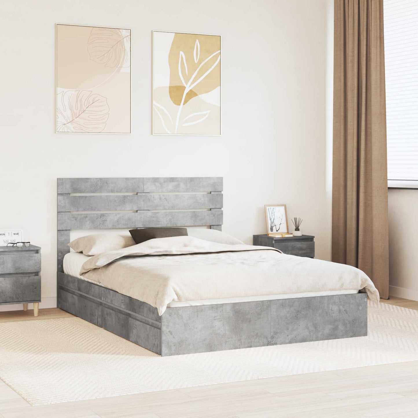 Tárolós Ágy fiókkal Beton Szürke 150 x 200 cm Szerelt Fa