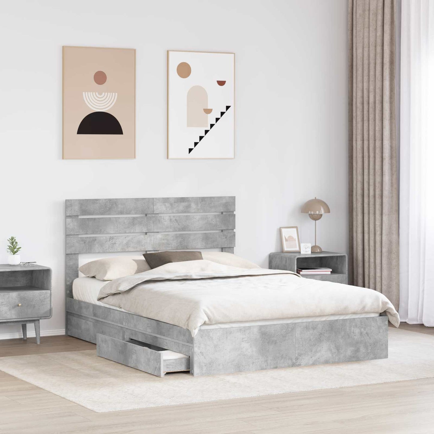Tárolós Ágy fiókkal Beton Szürke 150 x 200 cm Szerelt Fa