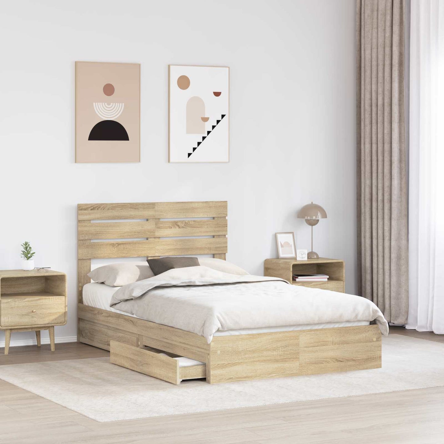 Tárolós Ágy fiókkal Sonoma tölgy 135 x 190 cm Szerelt Fa