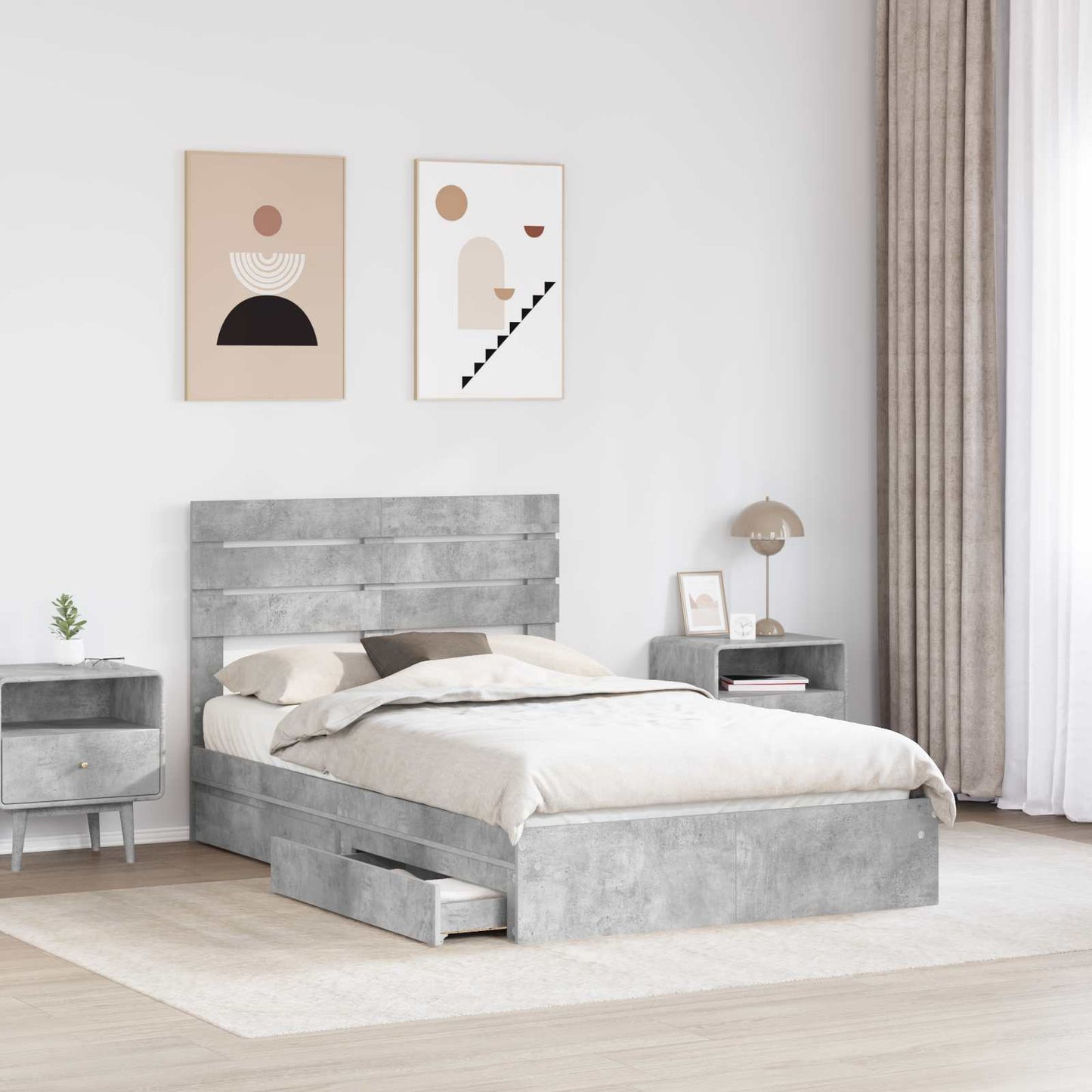 Tárolós Ágy fiókkal Beton Szürke 135 x 190 cm Szerelt Fa
