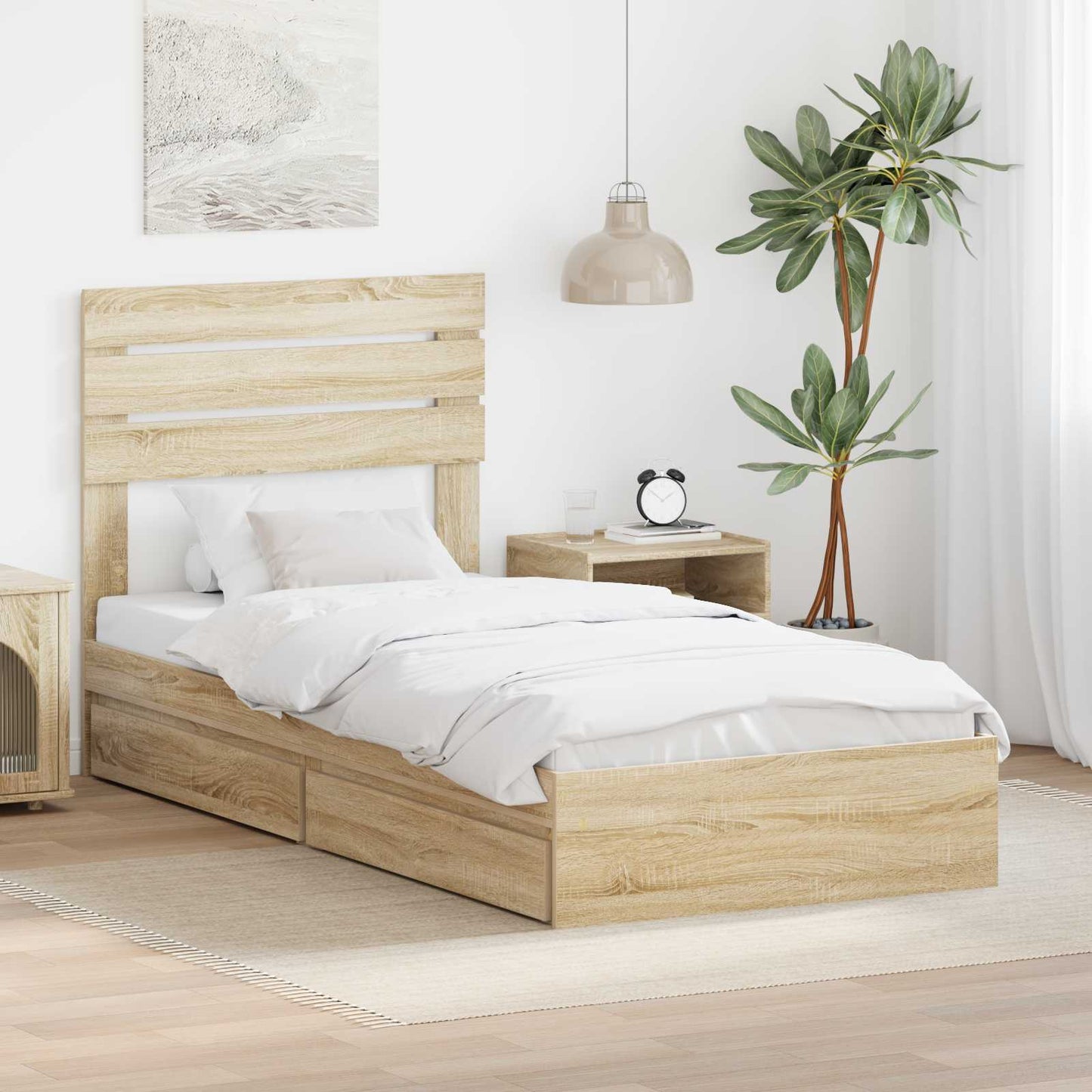 Tárolós Ágy fiókkal Sonoma tölgy 90 x 200 cm Szerelt Fa