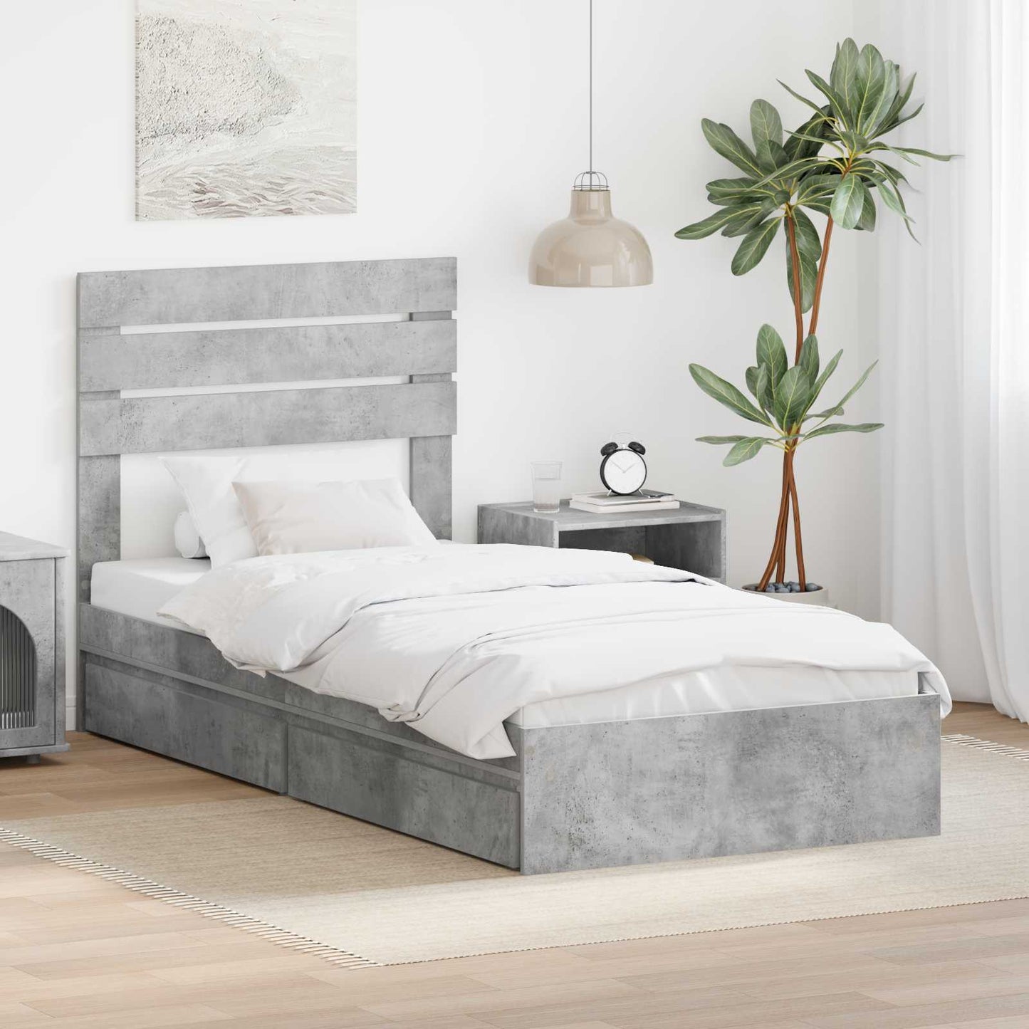 Tárolós Ágy fiókkal Beton Szürke 90 x 190 cm Szerelt Fa