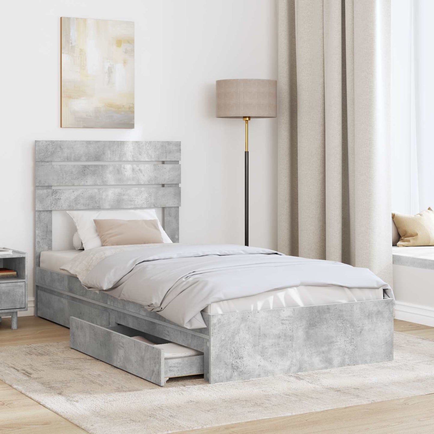 Tárolós Ágy fiókkal Beton Szürke 90 x 190 cm Szerelt Fa