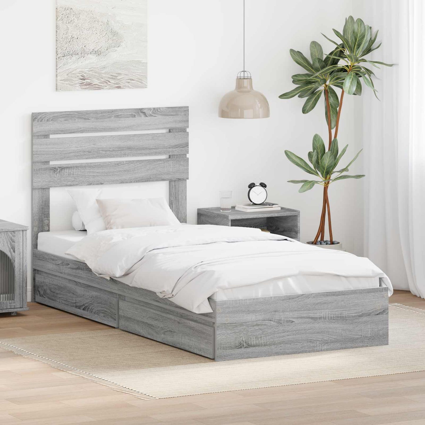 Tárolós Ágy fiókkal Szürke Sonoma 90 x 190 cm Szerelt Fa