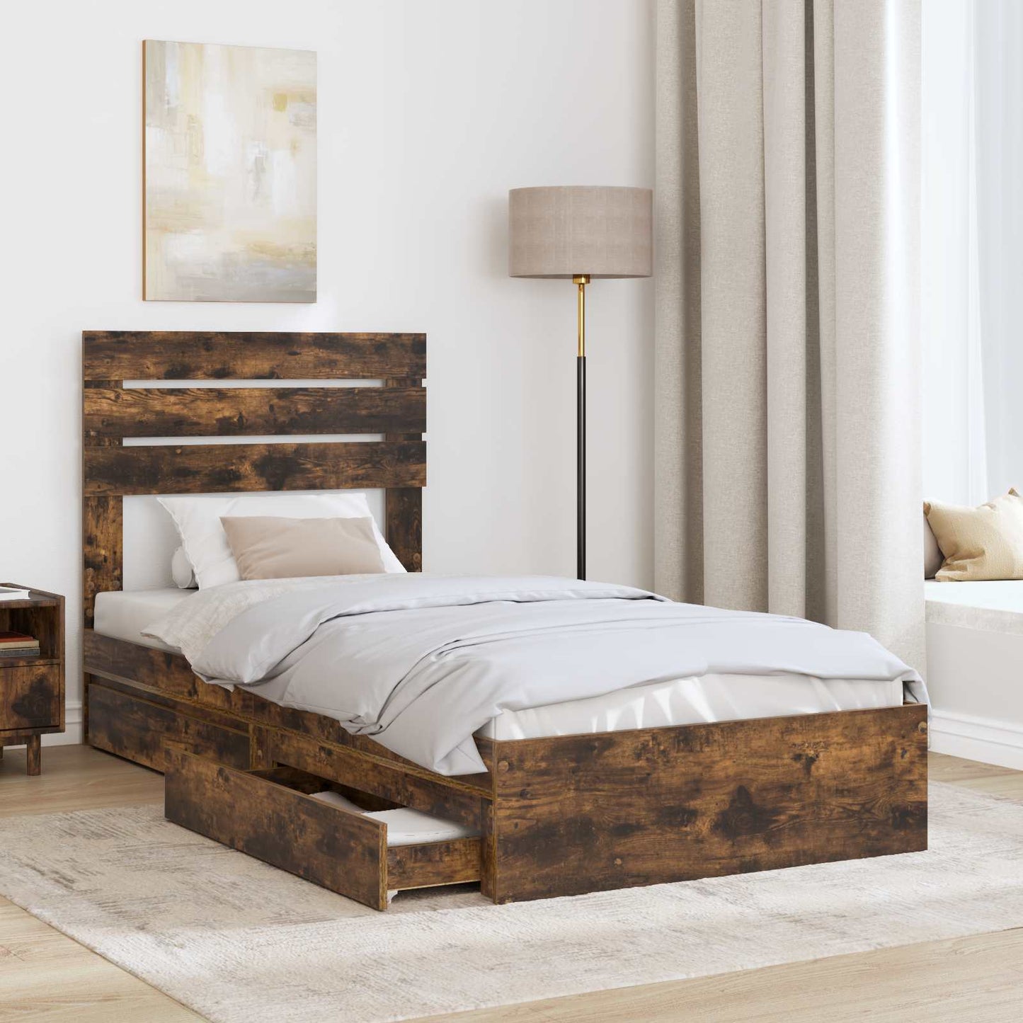 Tárolós Ágy fiókkal Füstölt tölgy 75 x 190 cm Szerelt Fa