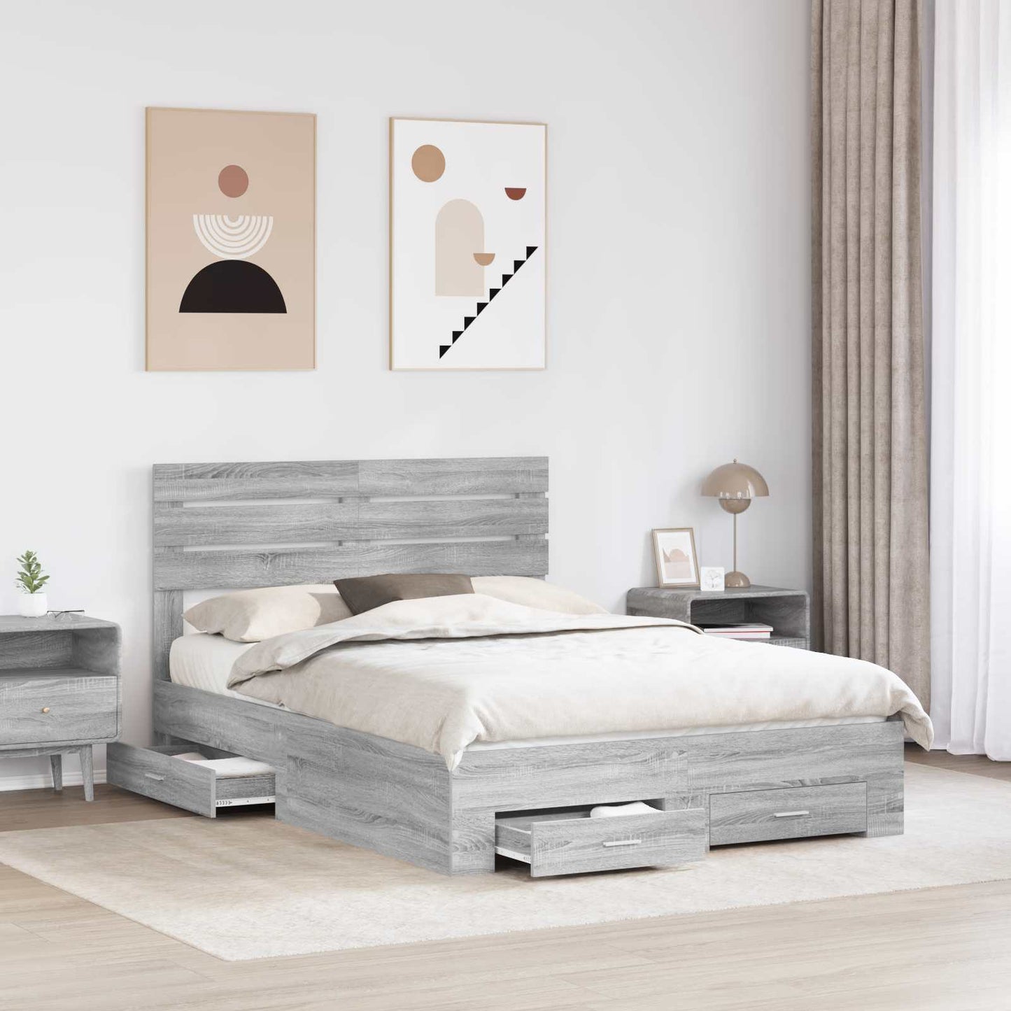 Ágykeret fiókkal Szürke Sonoma 150 x 200 cm Szerelt Fa