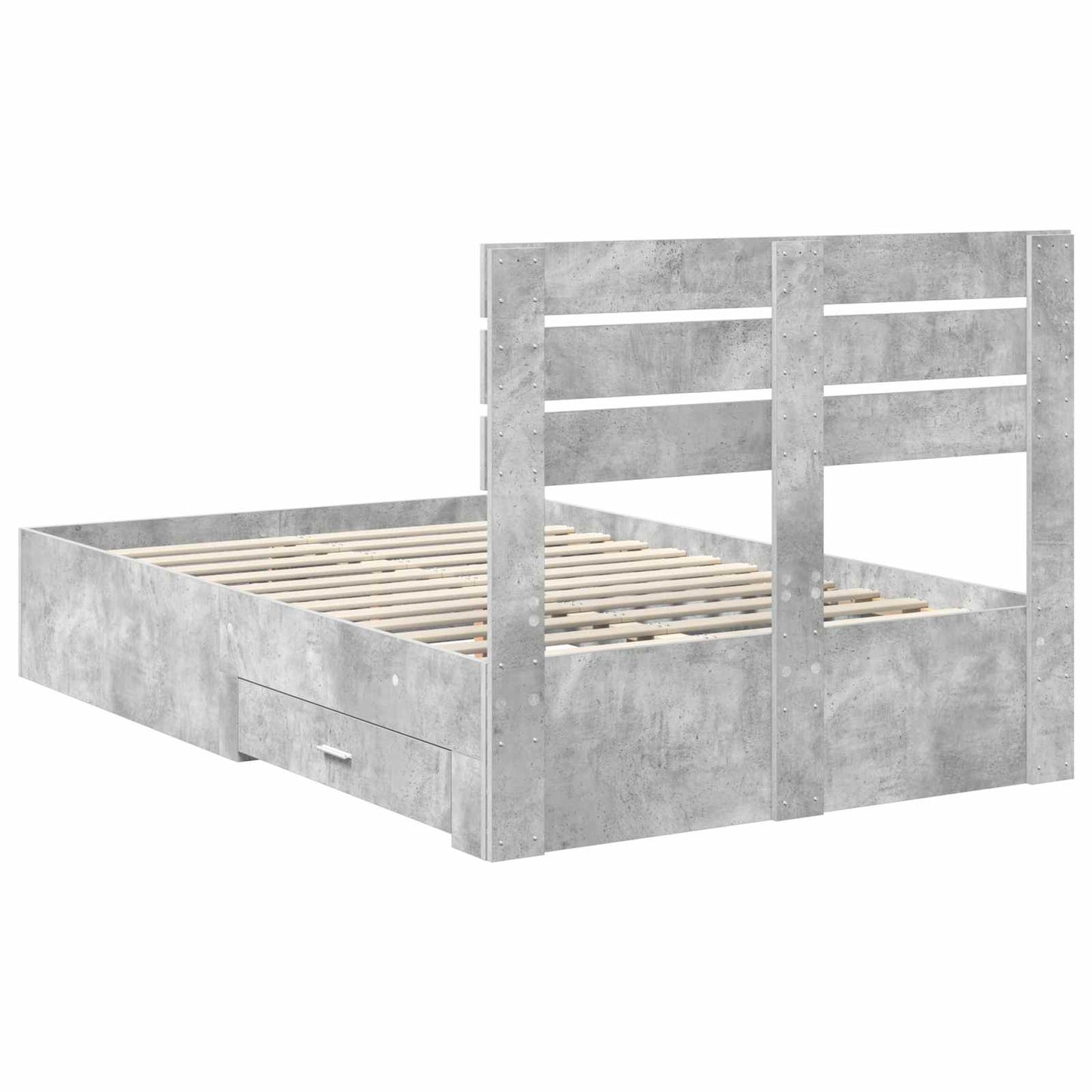 Ágykeret fiókkal tárolóval Beton Szürke 120 x 200 cm Szerelt Fa