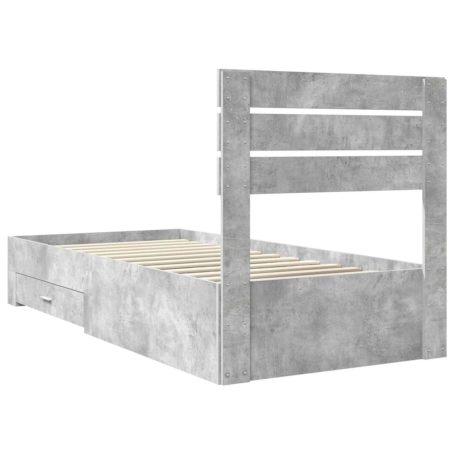 Ágykeret fiókkal Beton szürke és ezüst 70 x 190 cm Szerelt Fa