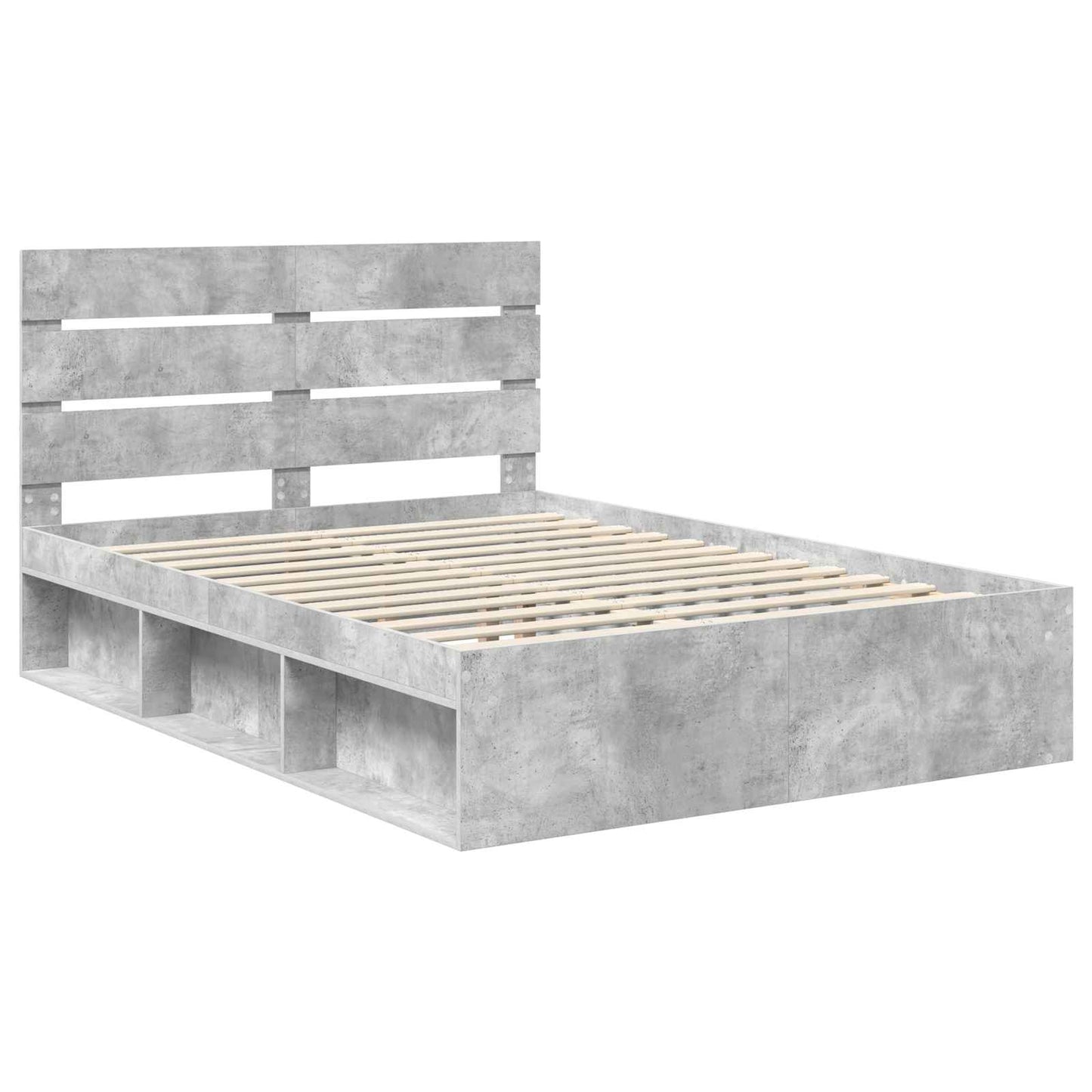 Ágykeret fejtámlával Beton Szürke 150 x 200 cm Tömör fenyőfa