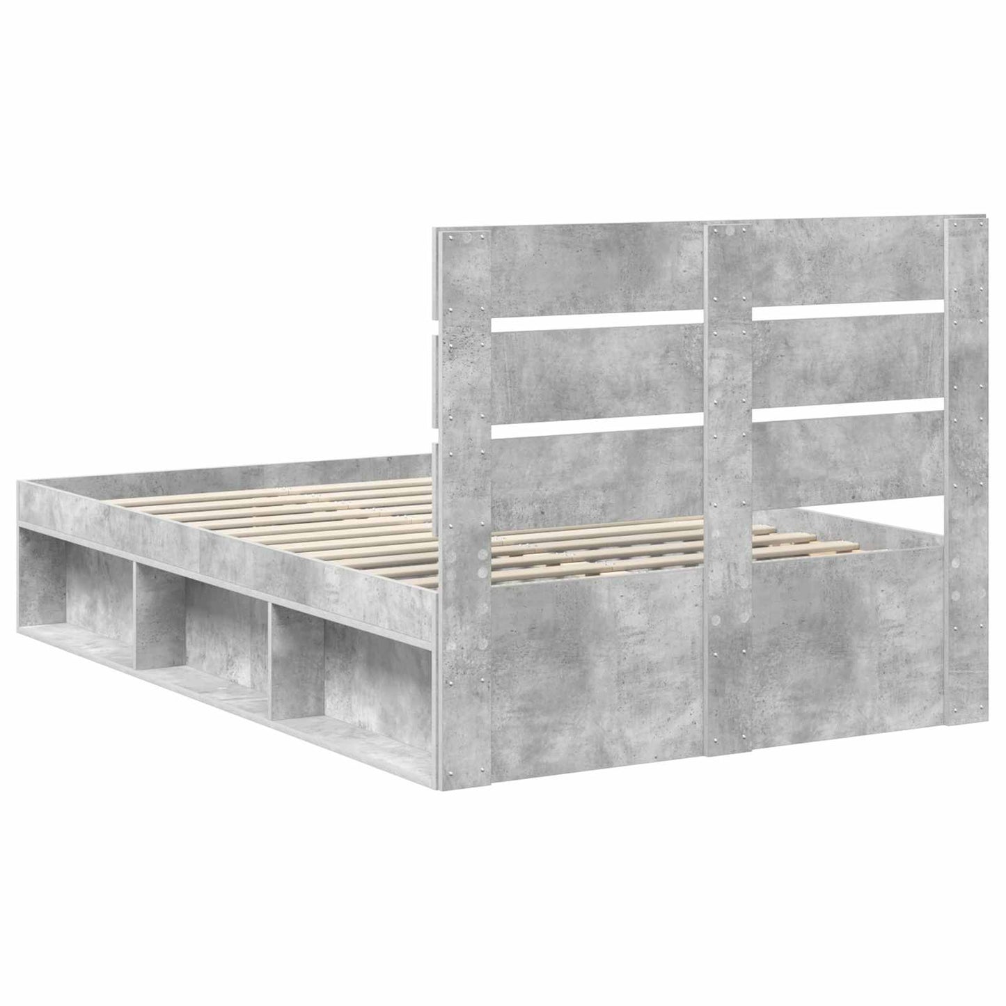 Ágykeret fejtámlával Beton Szürke 135 x 190 cm Tömör fenyőfa