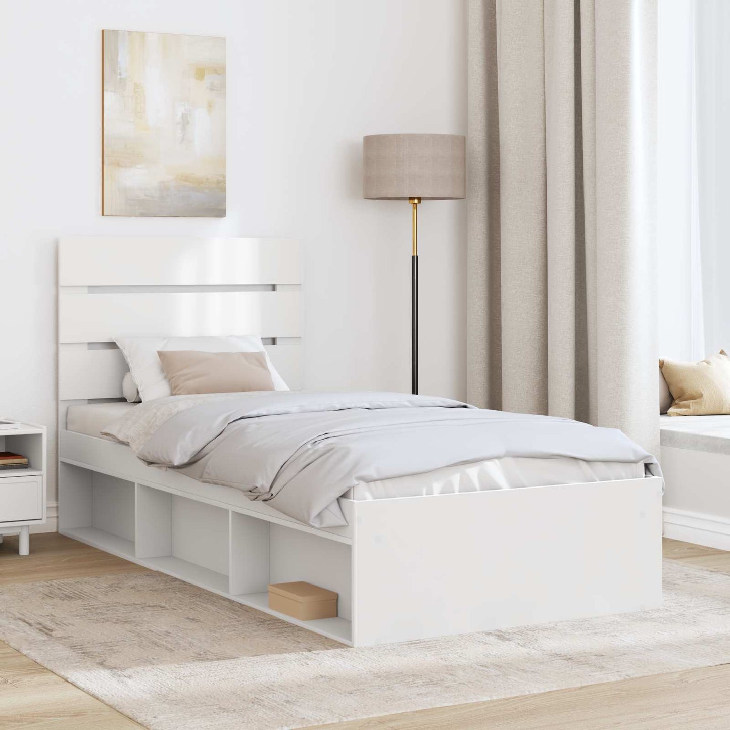 Ágykeret fejtámlával Fehér 90 x 190 cm Tömör fenyőfa