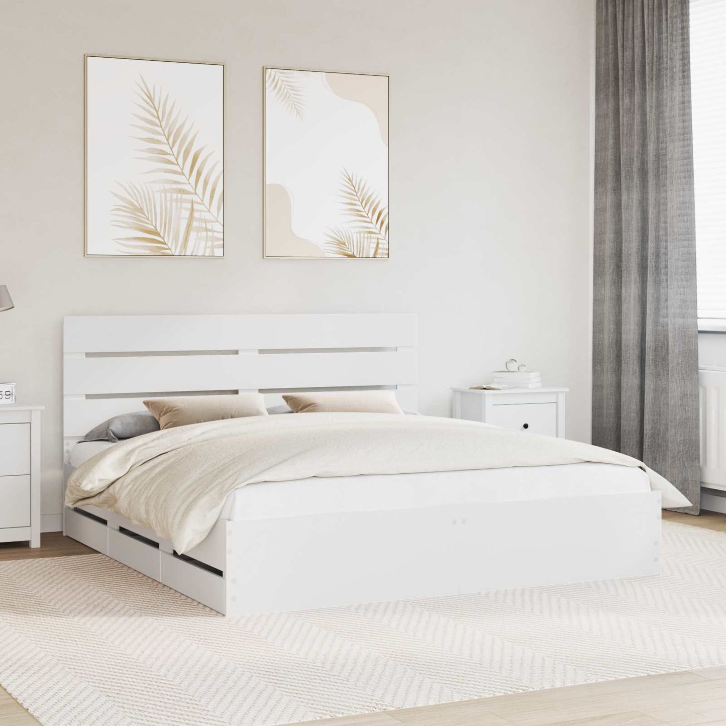Ágykeret fiókkal fejtámlával Fehér 200 x 200 cm Mérnöki Fa