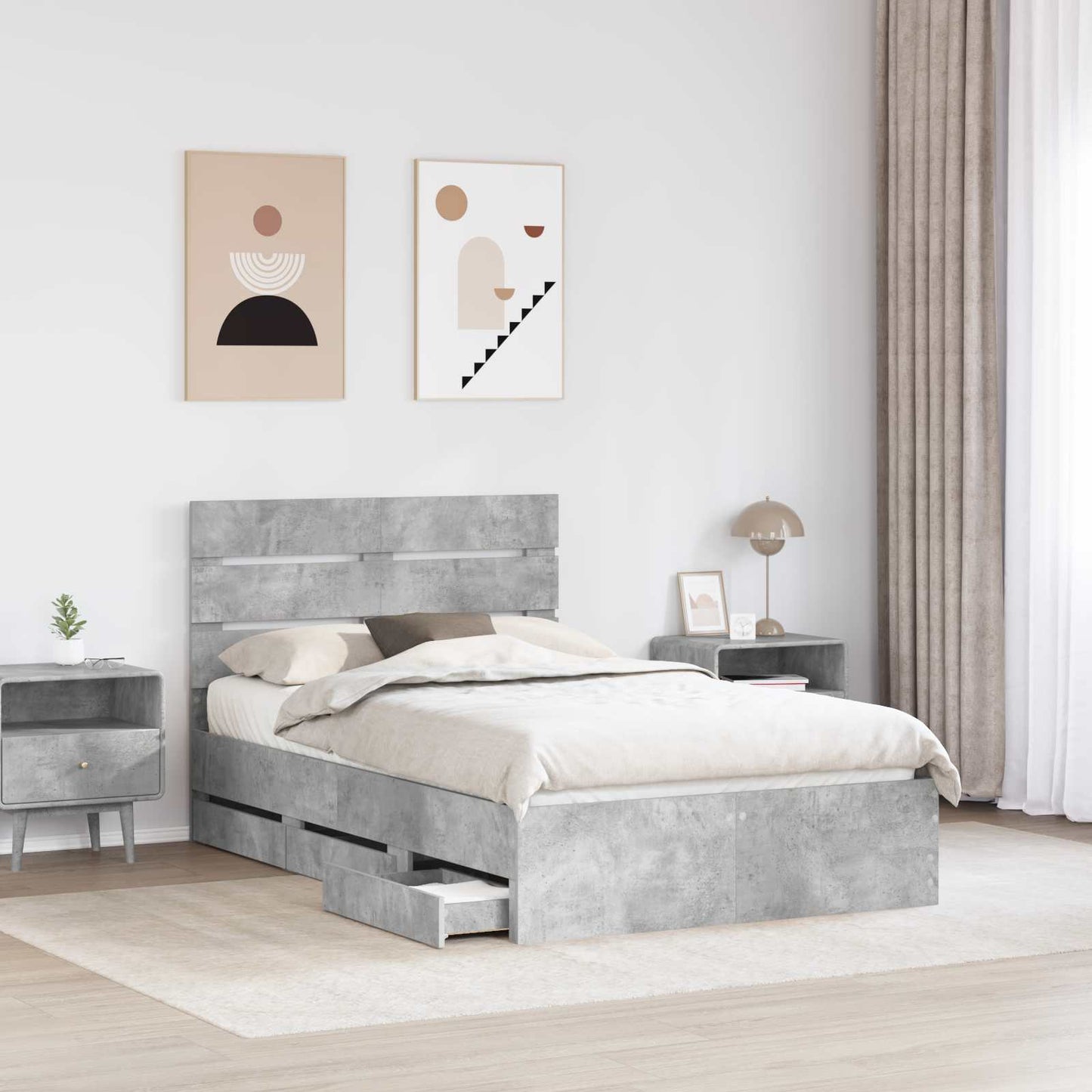 Ágykeret fiókkal tárolóval Beton Szürke 135 x 190 cm Mérnöki Fa