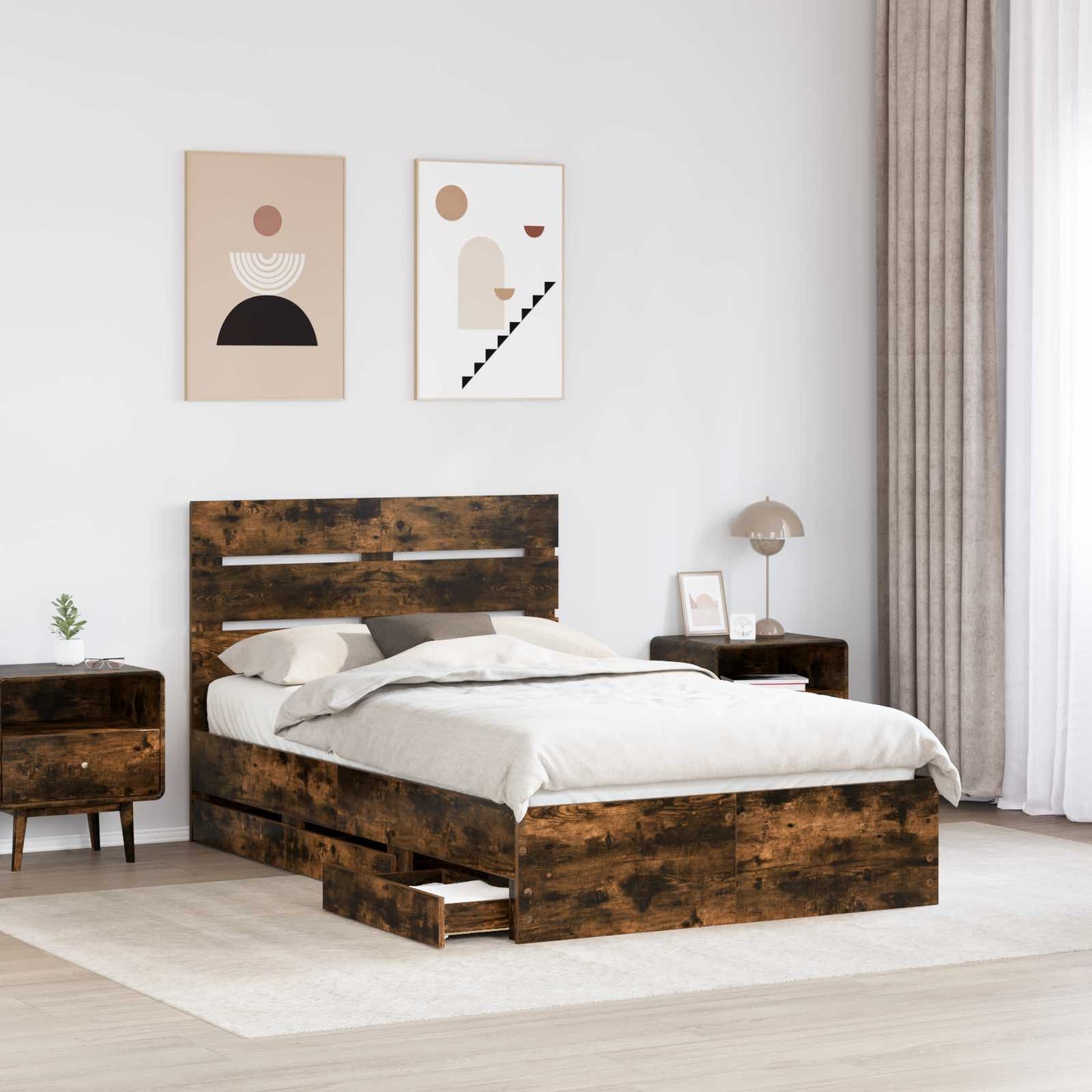 Ágykeret fiókkal Füstölt tölgy 120 x 200 cm Mérnöki Fa