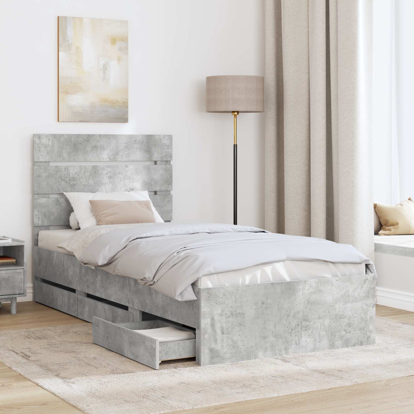 Ágykeret fiókkal tárolóval Beton Szürke 90 x 190 cm Mérnöki Fa