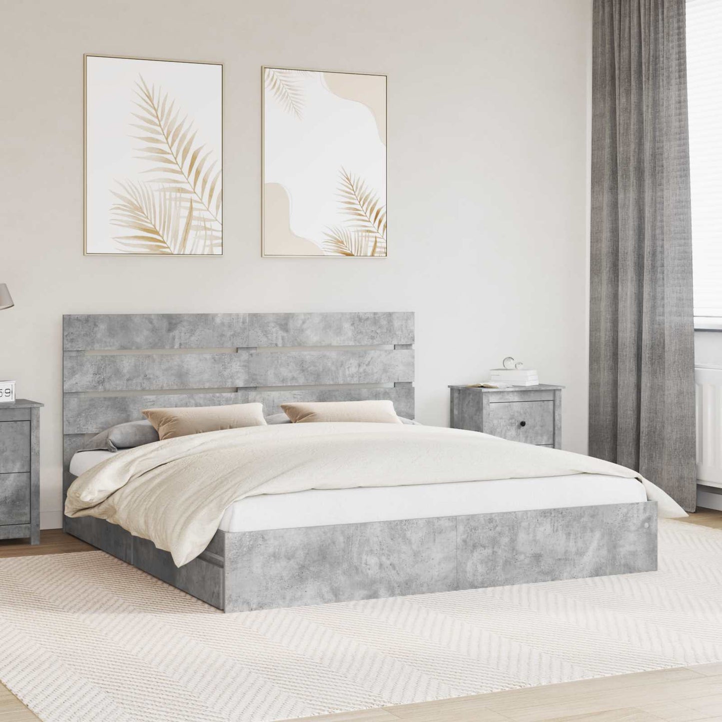 Tárolós Ágy fiókkal Beton Szürke 200 x 200 cm Szerelt Fa