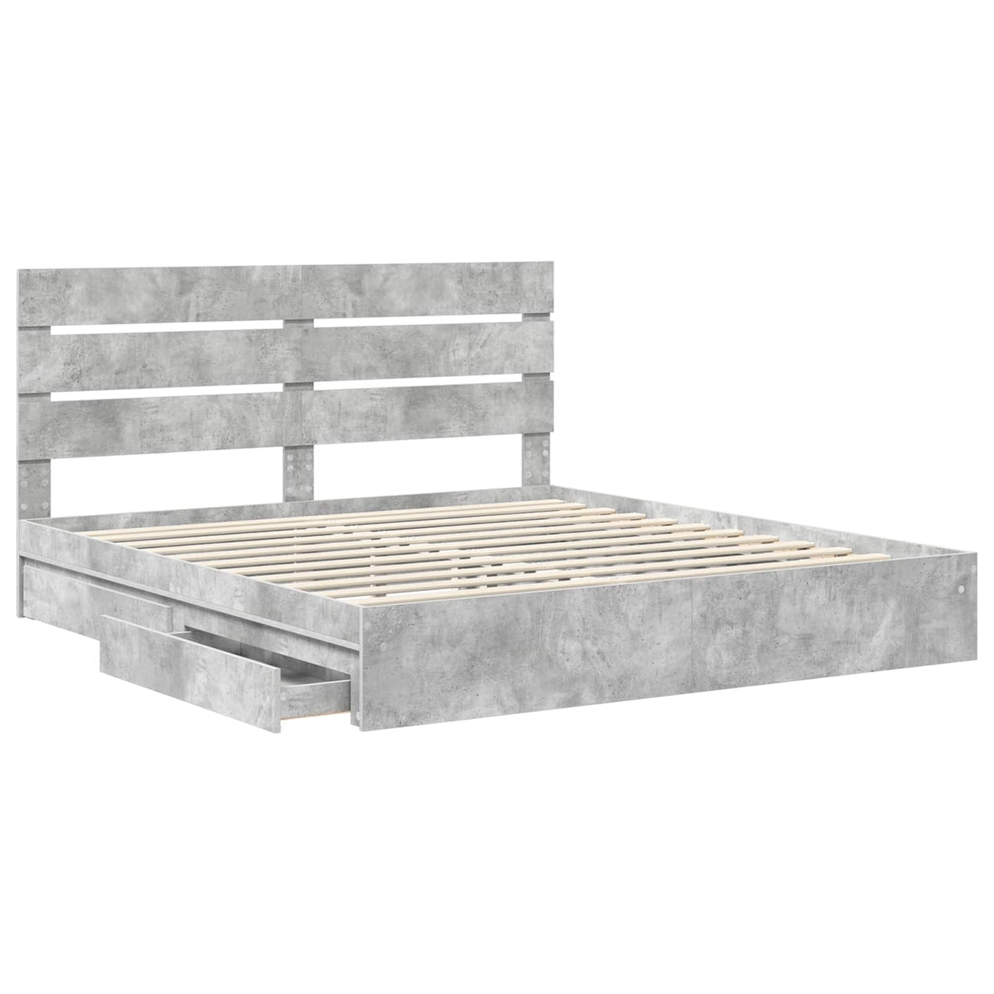Tárolós Ágy fiókkal Beton Szürke 200 x 200 cm Szerelt Fa