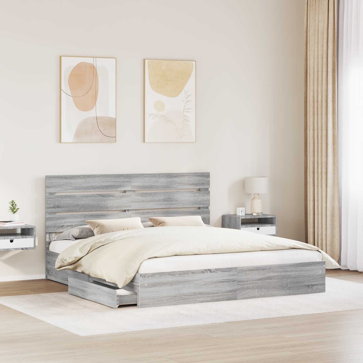 Tárolós Ágy fiókkal Szürke Sonoma 180 x 200 cm Szerelt Fa