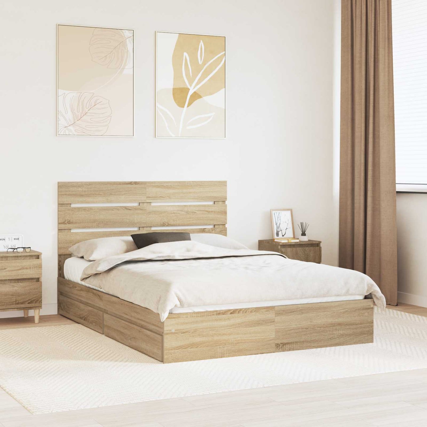 Tárolós Ágy fiókkal Sonoma tölgy 160 x 200 cm Szerelt Fa