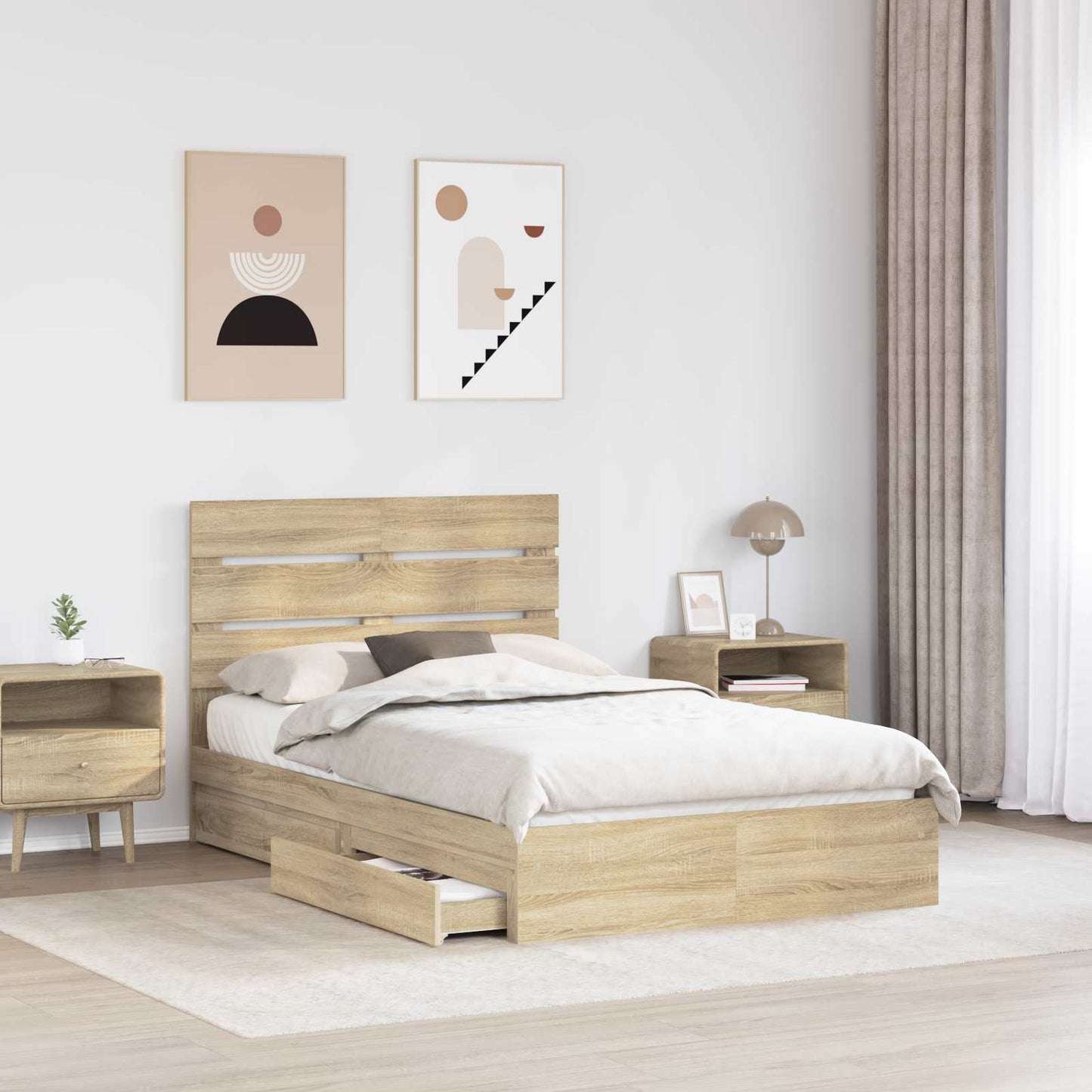 Tárolós Ágy fiókkal Sonoma tölgy 135 x 190 cm Szerelt Fa