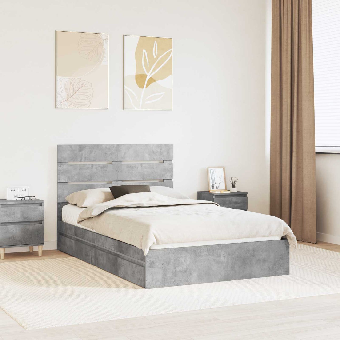Tárolós Ágy fiókkal Beton Szürke 135 x 190 cm Szerelt Fa
