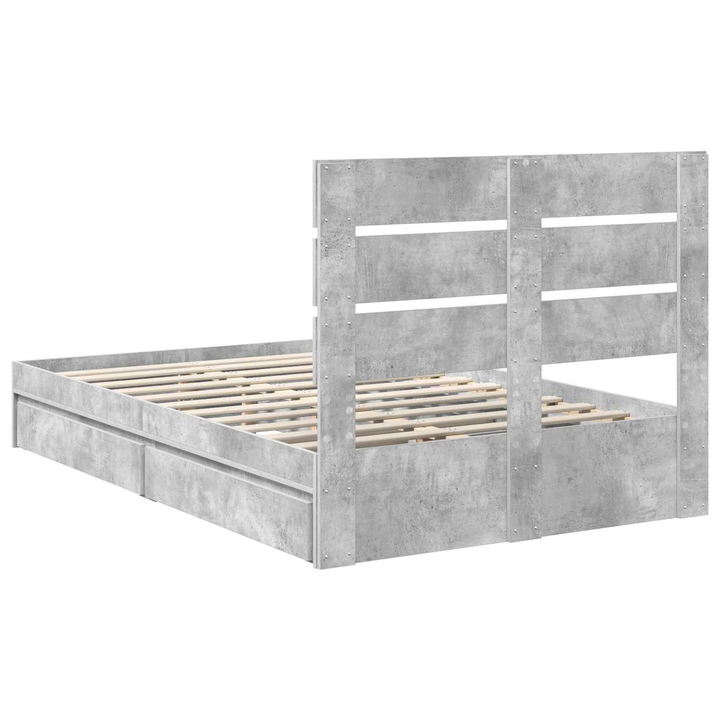 Tárolós Ágy fiókkal Beton Szürke 135 x 190 cm Szerelt Fa