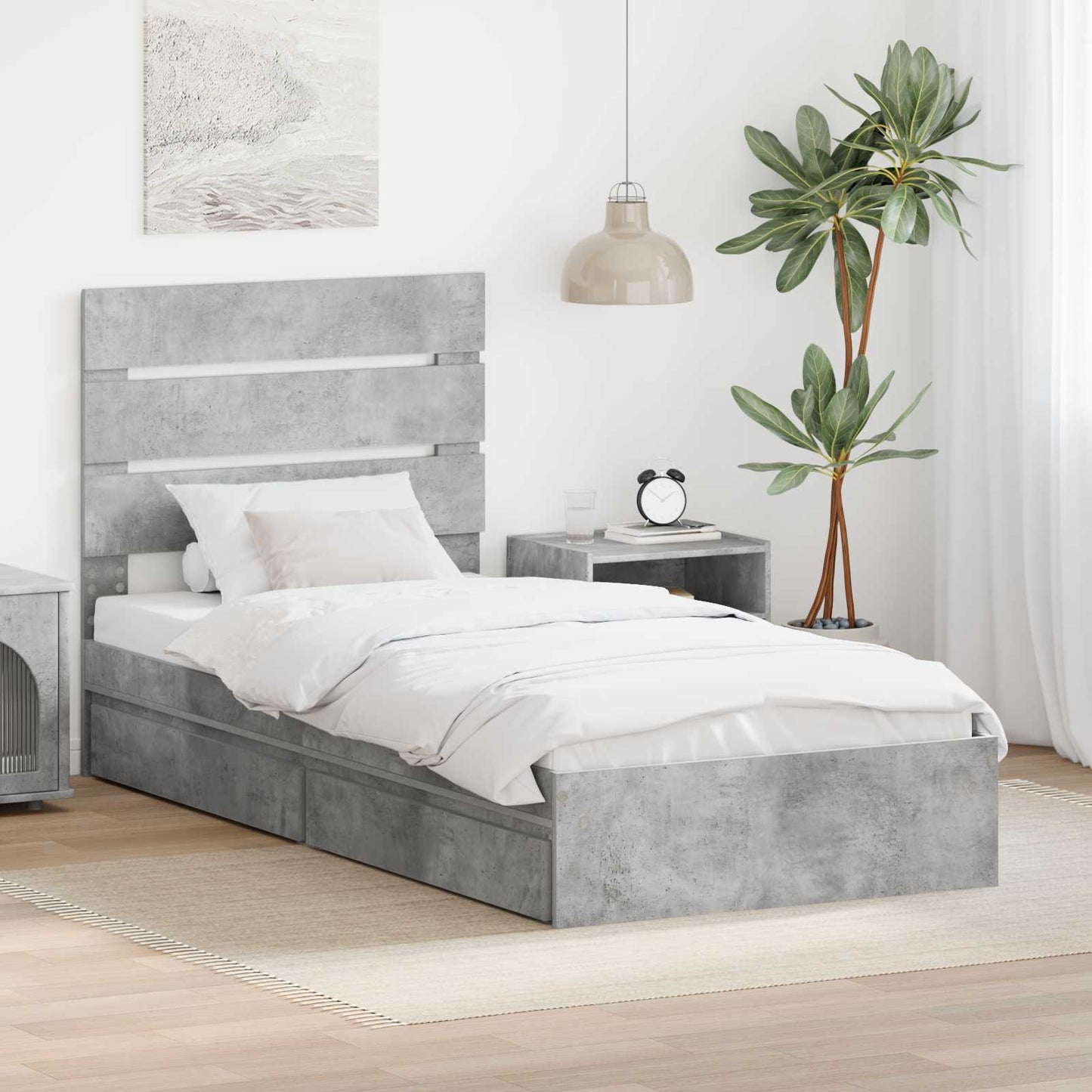 Tárolós Ágy fiókkal Beton Szürke 90 x 190 cm Szerelt Fa