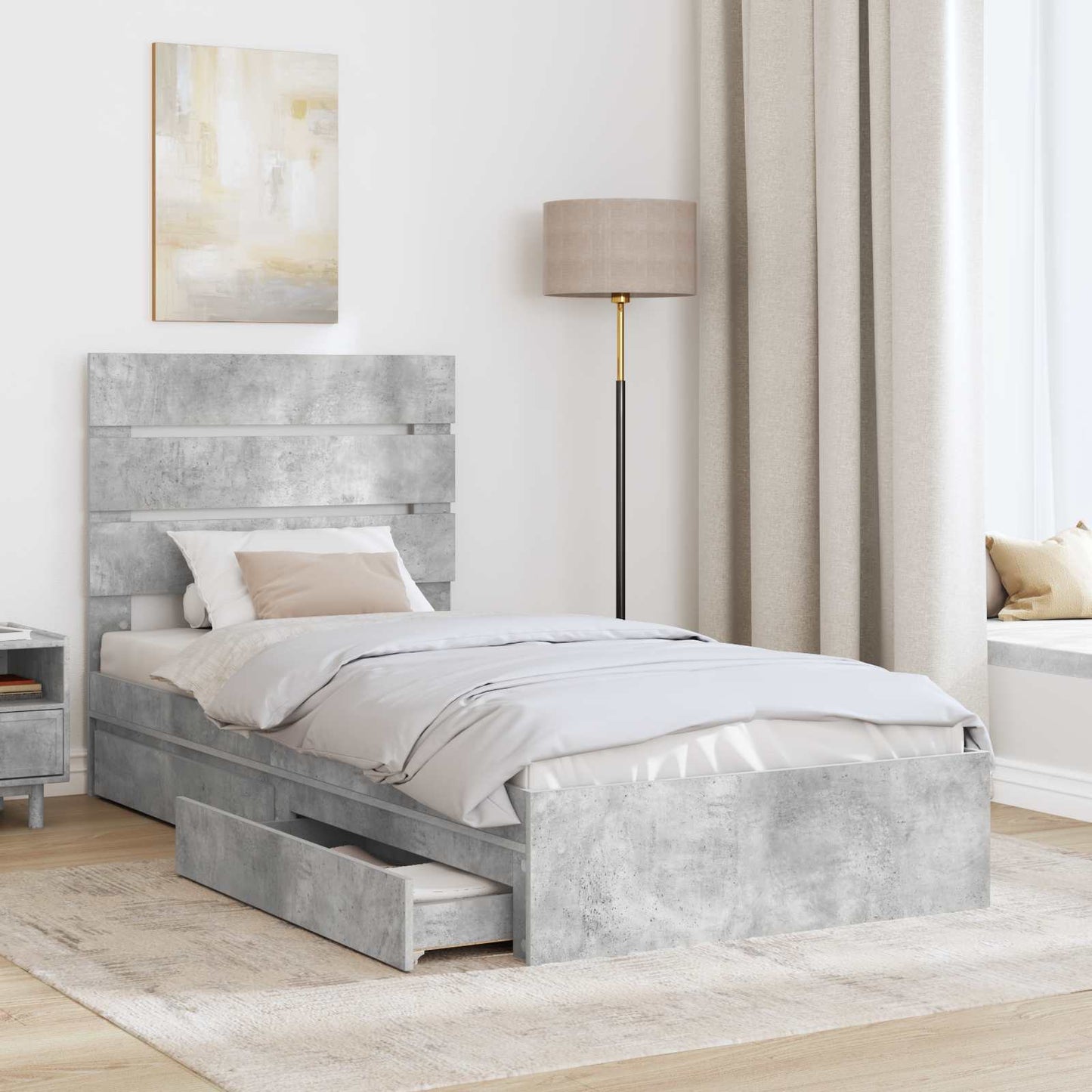 Tárolós Ágy fiókkal Beton Szürke 90 x 190 cm Szerelt Fa