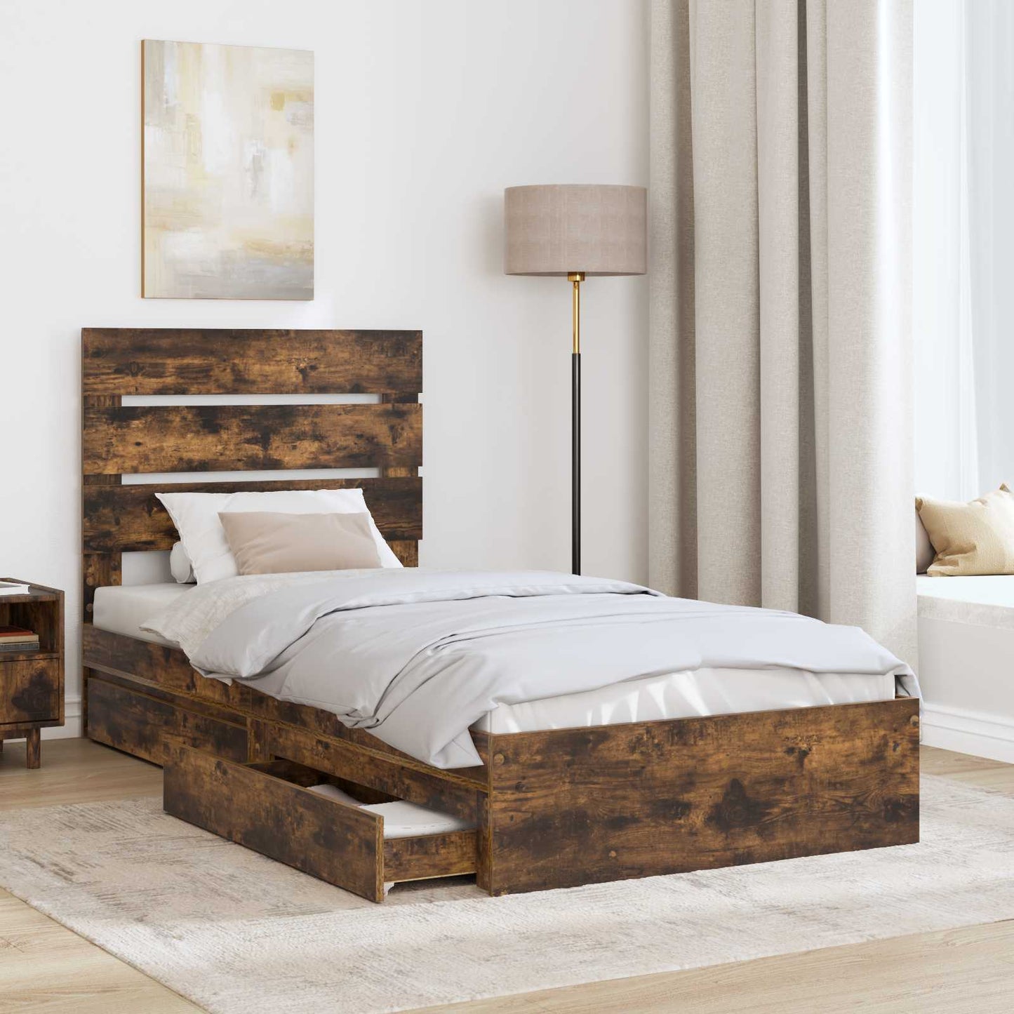 Tárolós Ágy fiókkal Füstölt tölgy 70 x 190 cm Szerelt Fa