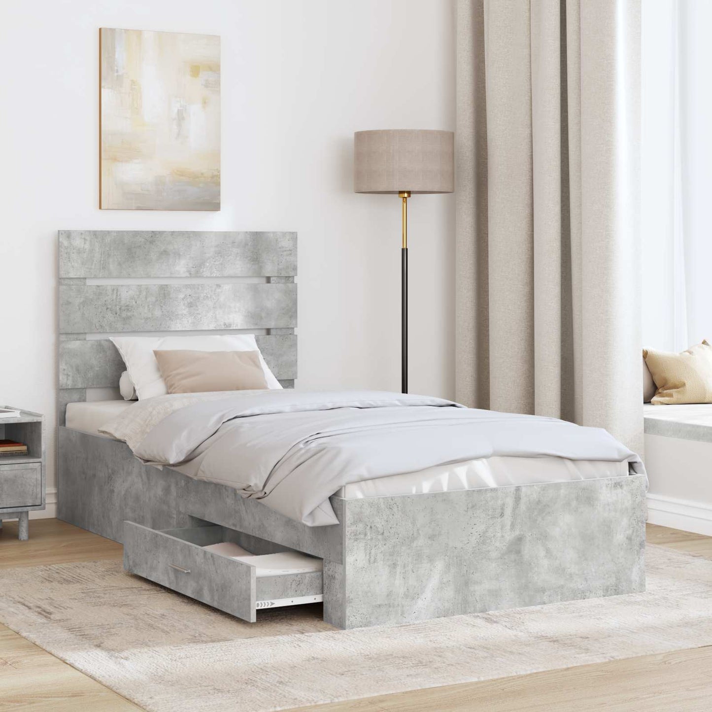 Ágykeret fiókkal tárolóval Beton Szürke 90 x 200 cm Szerelt Fa