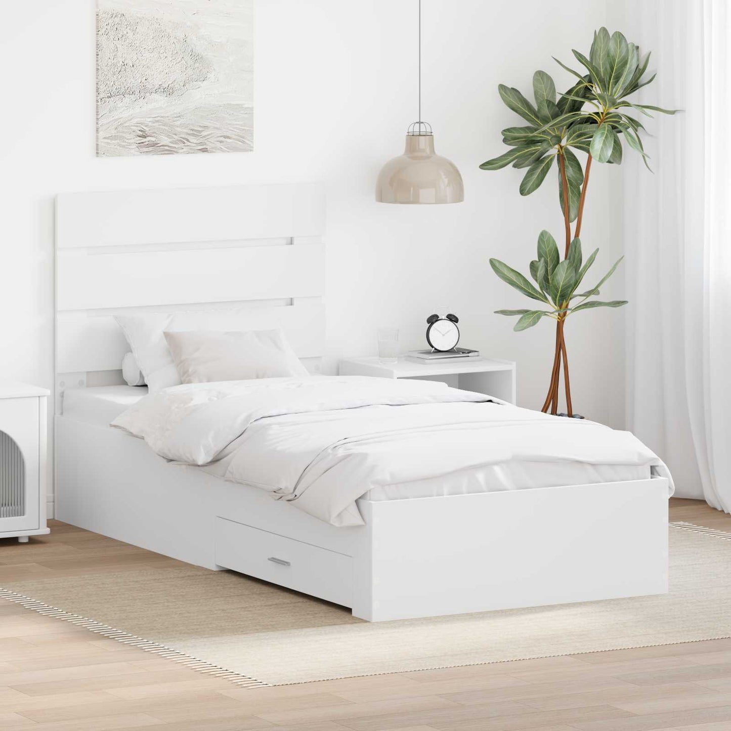 Ágykeret fiókkal fejtámlával Fehér 90 x 190 cm Szerelt Fa