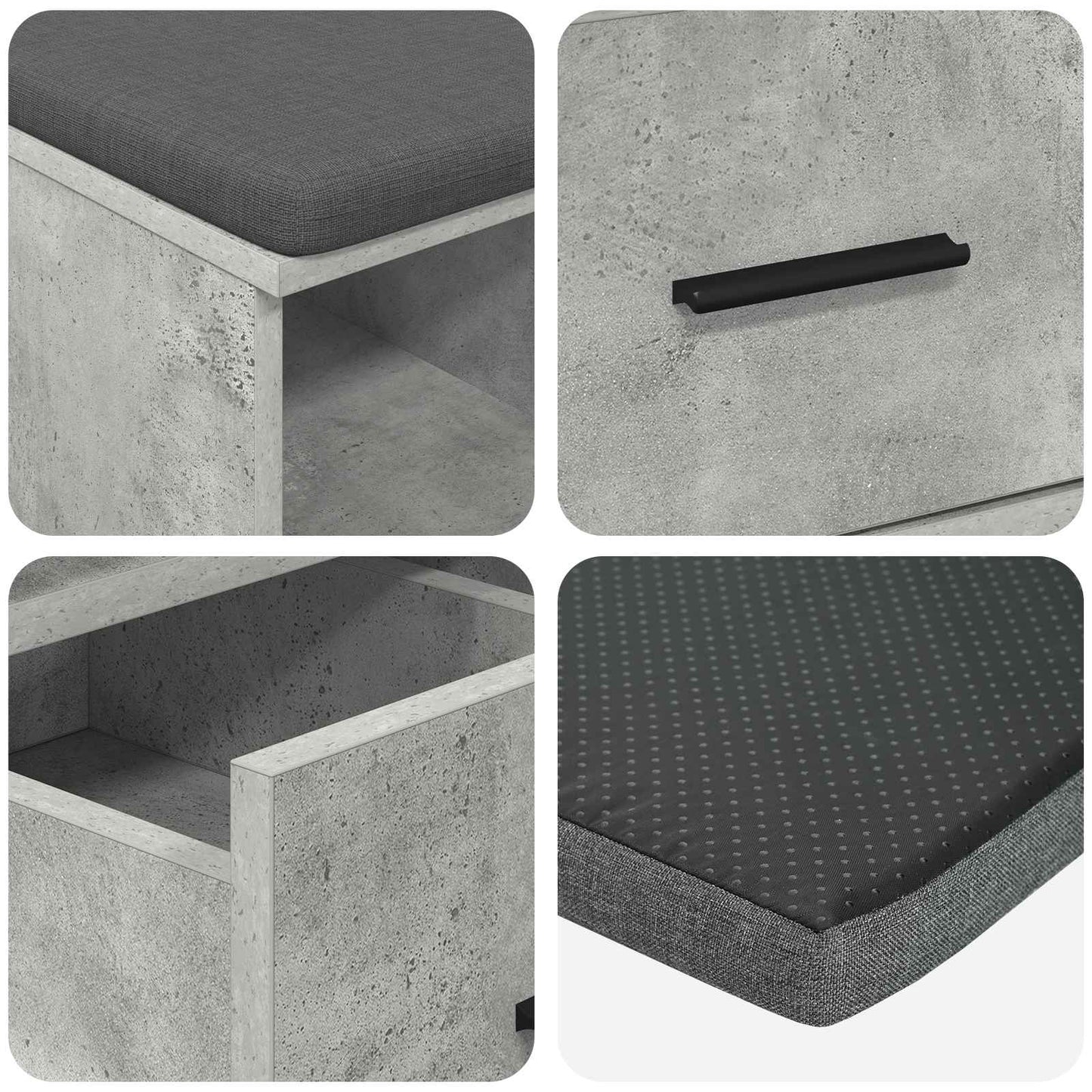 Előtér pad Beton Szürke 60 x 38 x 46 cm Műanyag Fa és Szövet